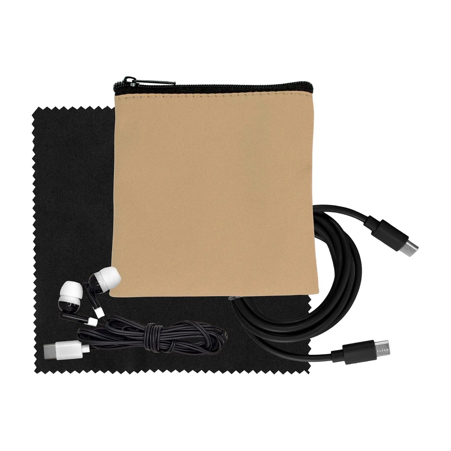 Tan Executive C to C Cable, Cloth & Ear Bud Set 2