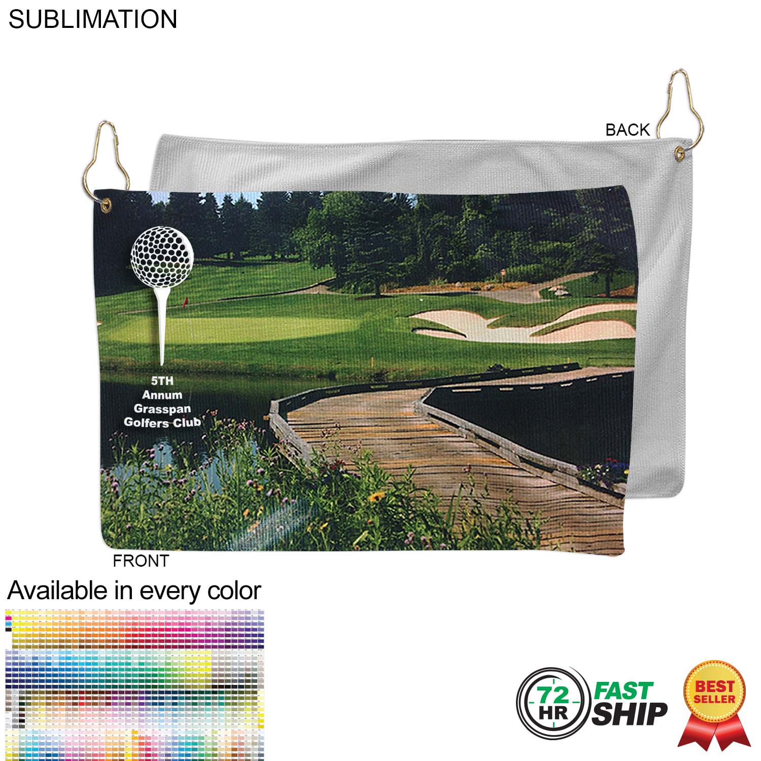 72Hr Fast Ship - Microfiber Dri-Lite Terry Golf Towel, 12x18, Nofold Grommet & Hook, Sublimated 5
