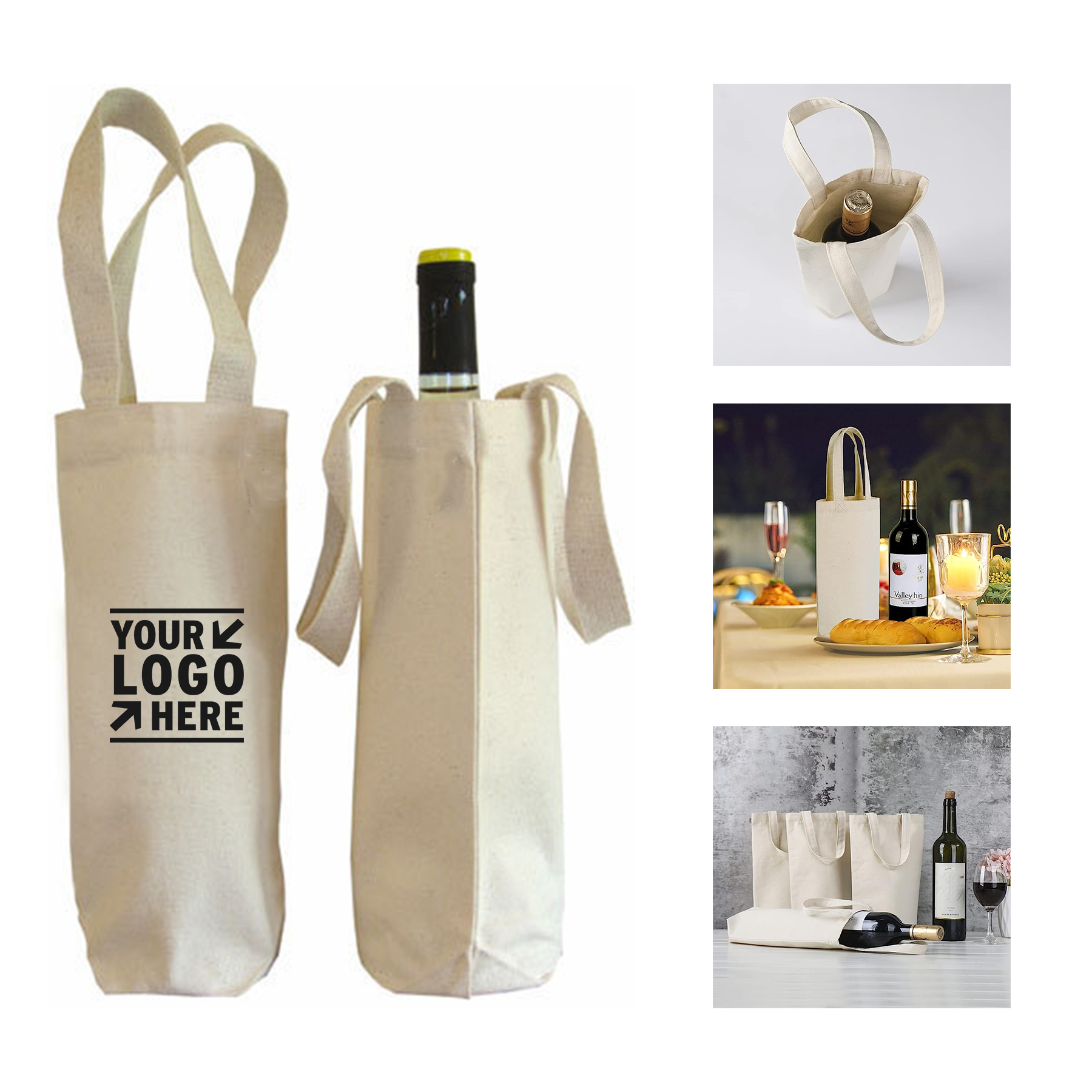 10.5 x 7 x 2 Inches Reusable Cotton Canvas Carrier Wine Bag Drawstring Label 1