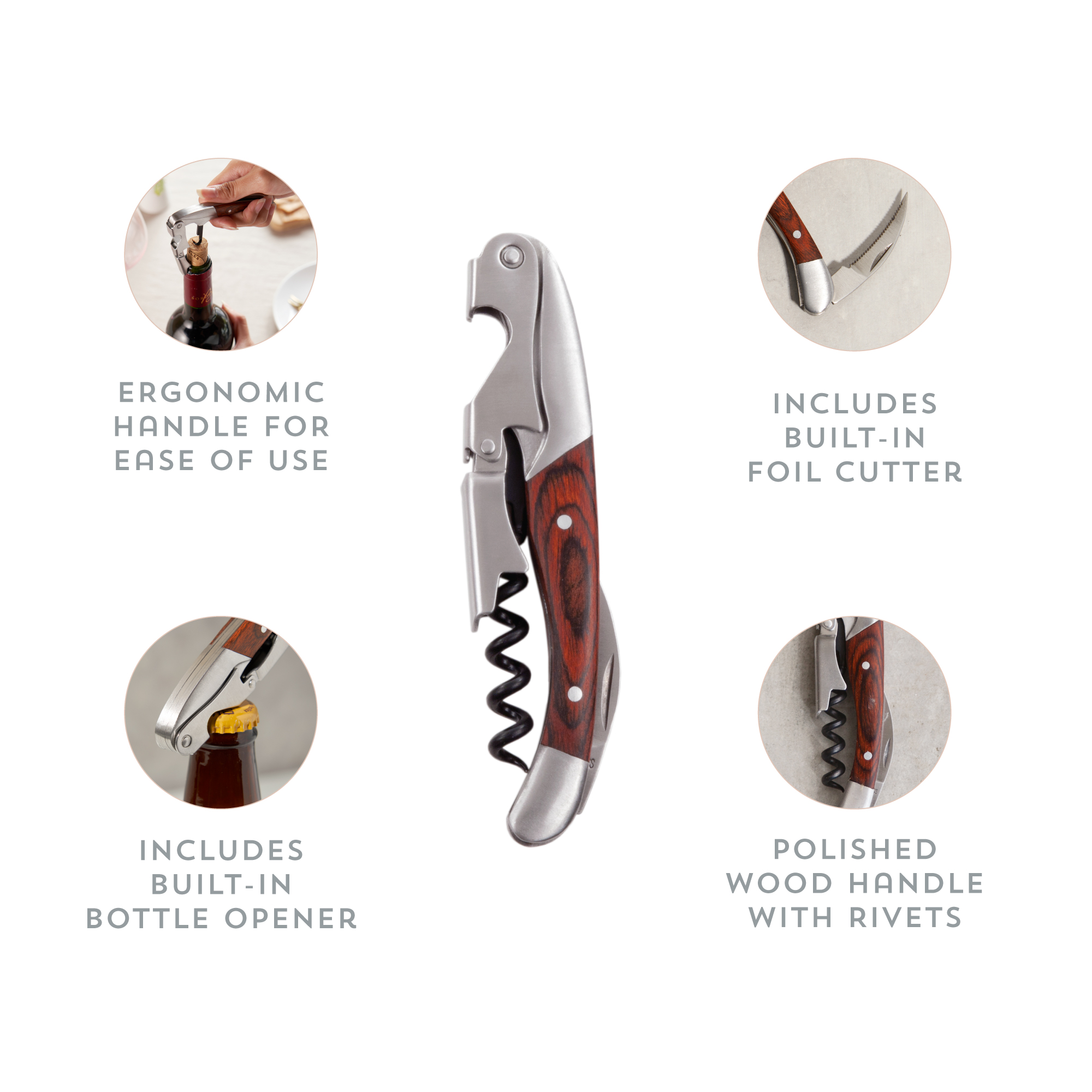 Twine Living® Wooden Double Hinged Corkscrew 3