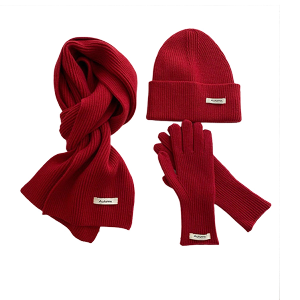 3PcsWinter Knit Hat Scarf Touch Screen Gloves Set Warm Suit 2