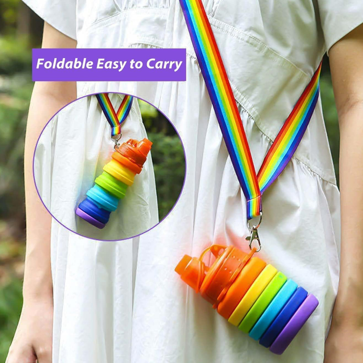 12oz Collapsible Silicone Bottle with Rainbow Strap 5