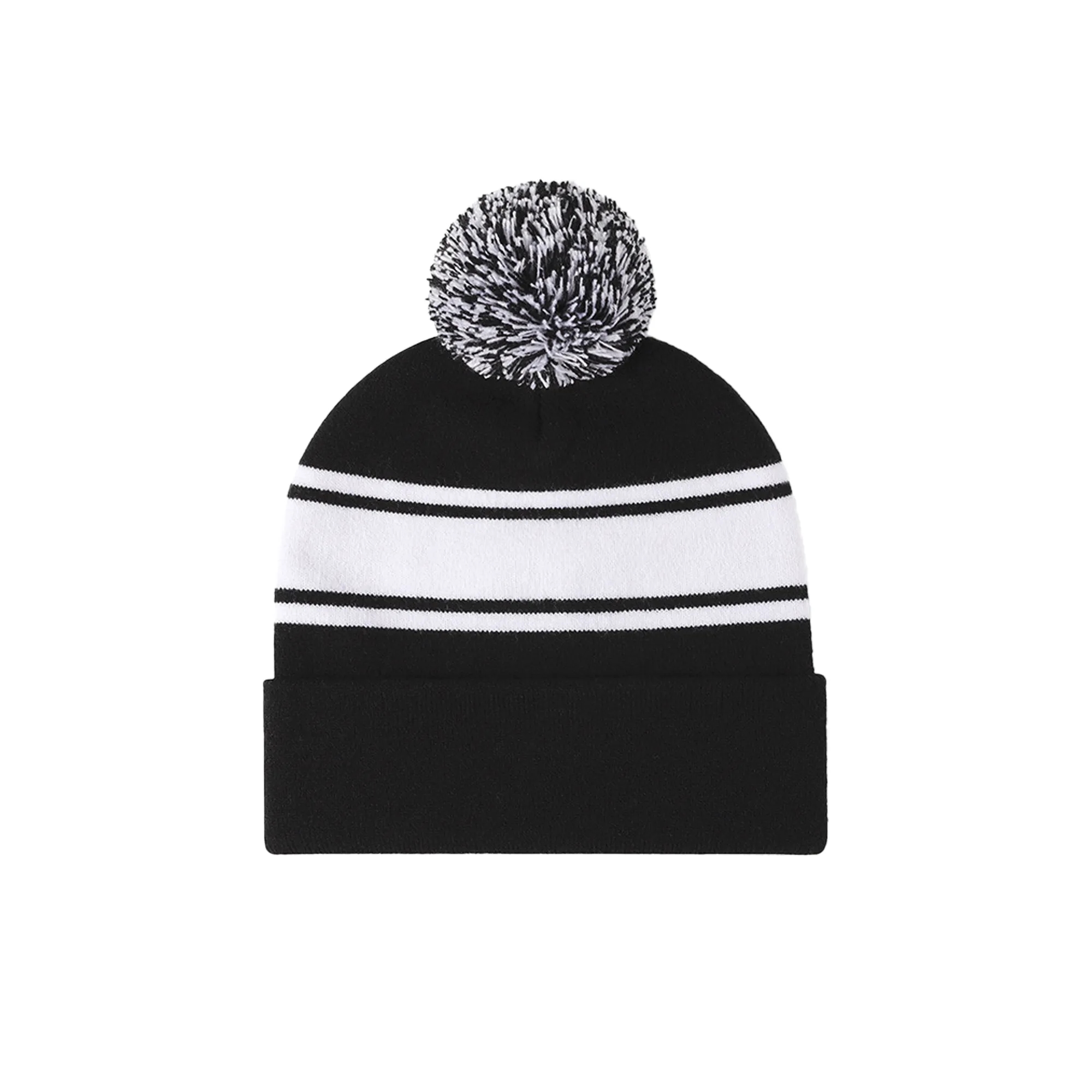 Two-tone Knit Pom Beanie With Cuff 4