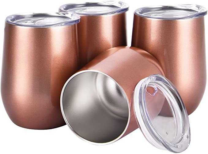 12 OZ Wine Stainless Steel Stemless Double Wall Vacuum Glasses Thermal Tumbler/ Straw Holes 13
