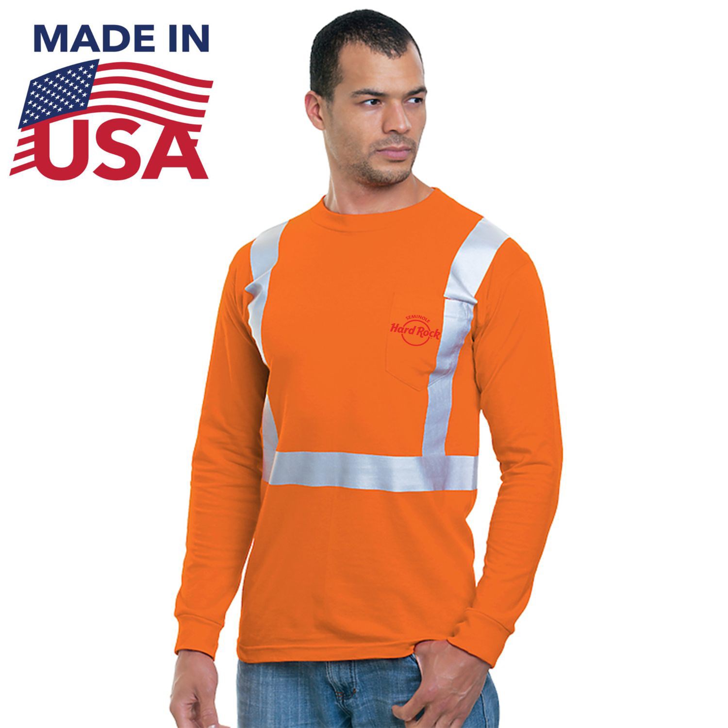 Class 2 USA-Made 100% Cotton Safety Long Sleeve T-Shirt with Pocket 2
