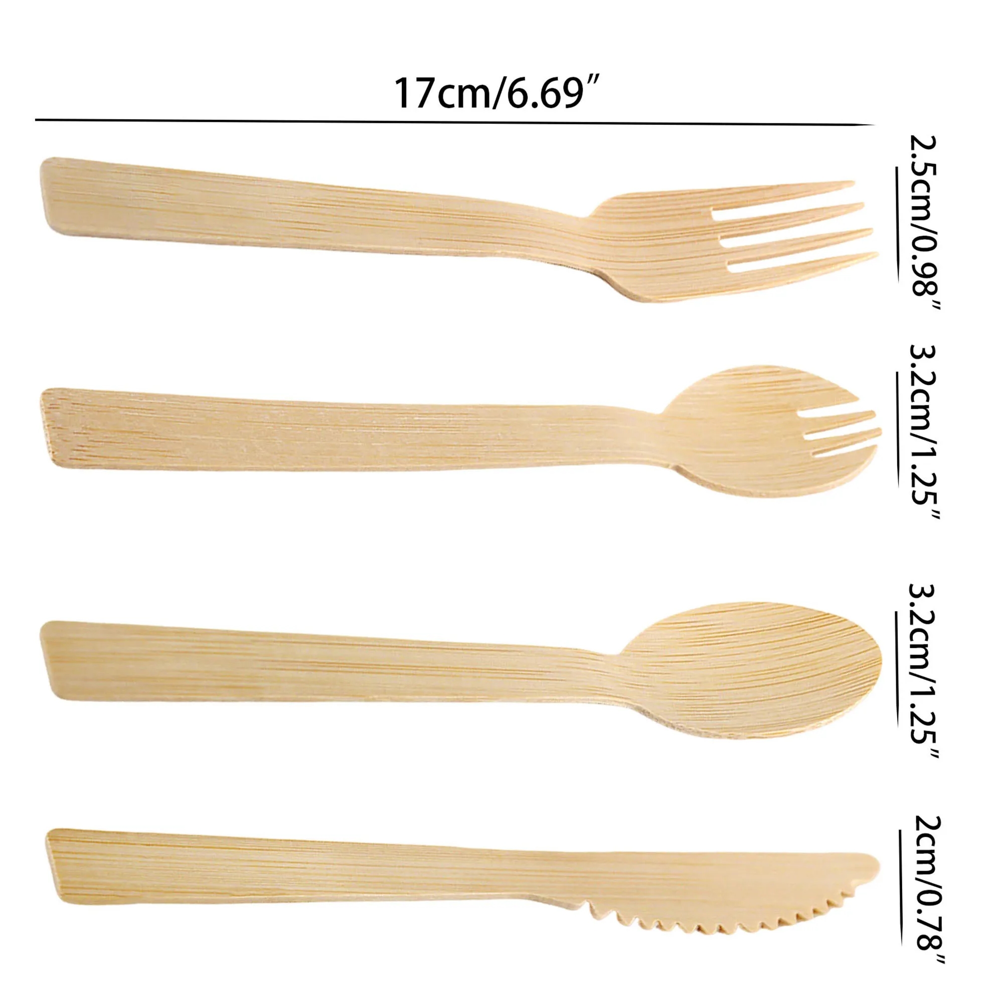 6.69" Disposable Bamboo Knife Fork Spoon 3