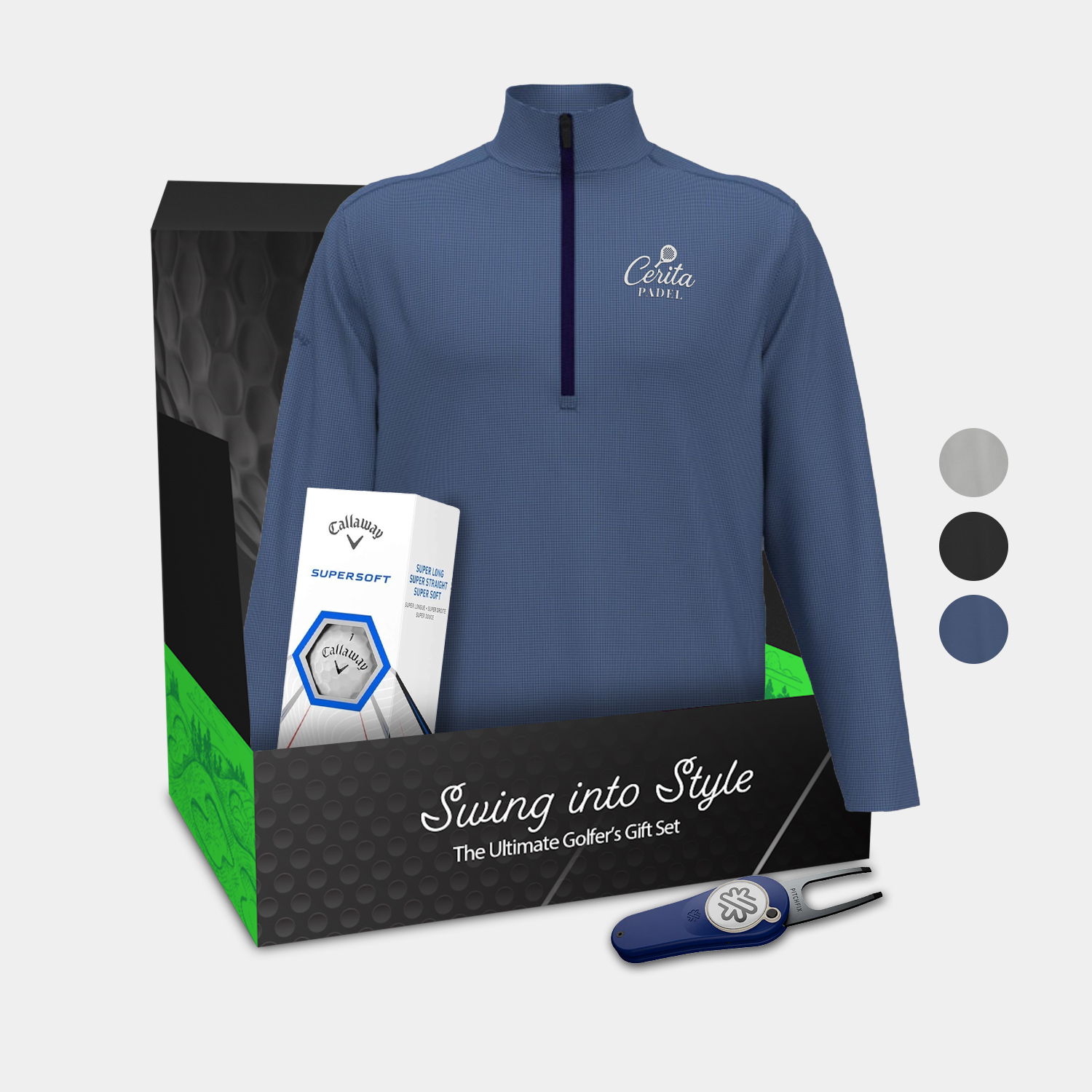 Callaway® Men's Houndstooth 1/4-Zip Pullover, Supersoft Golf Balls & Pitchfix® 2.5 Divot Tool Gift Set 2