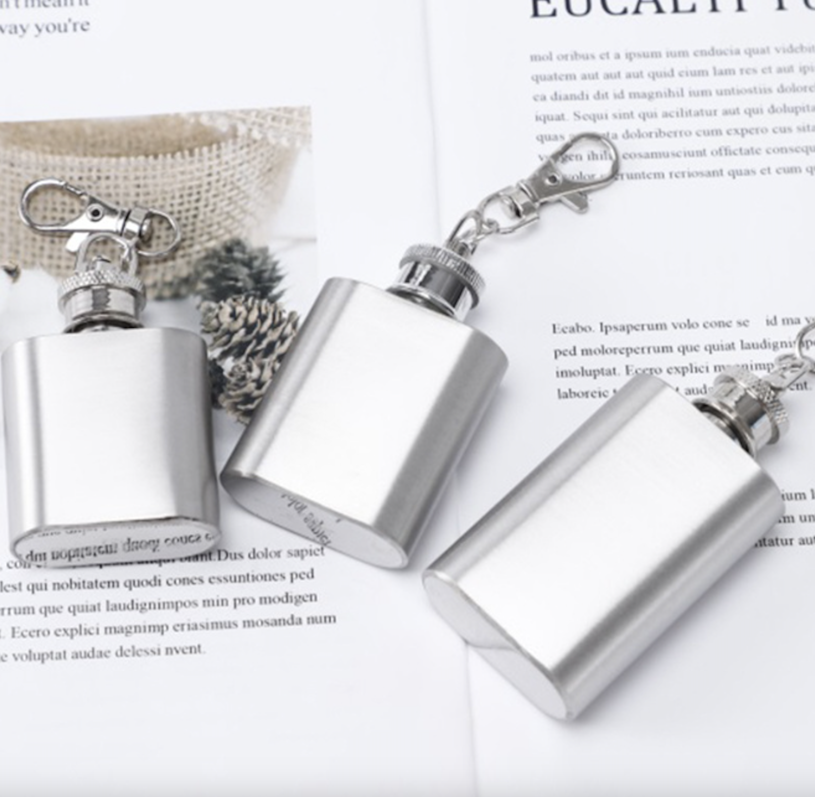 One Ounce Flask with Keychain, custom water bottle with logo imprint 2
