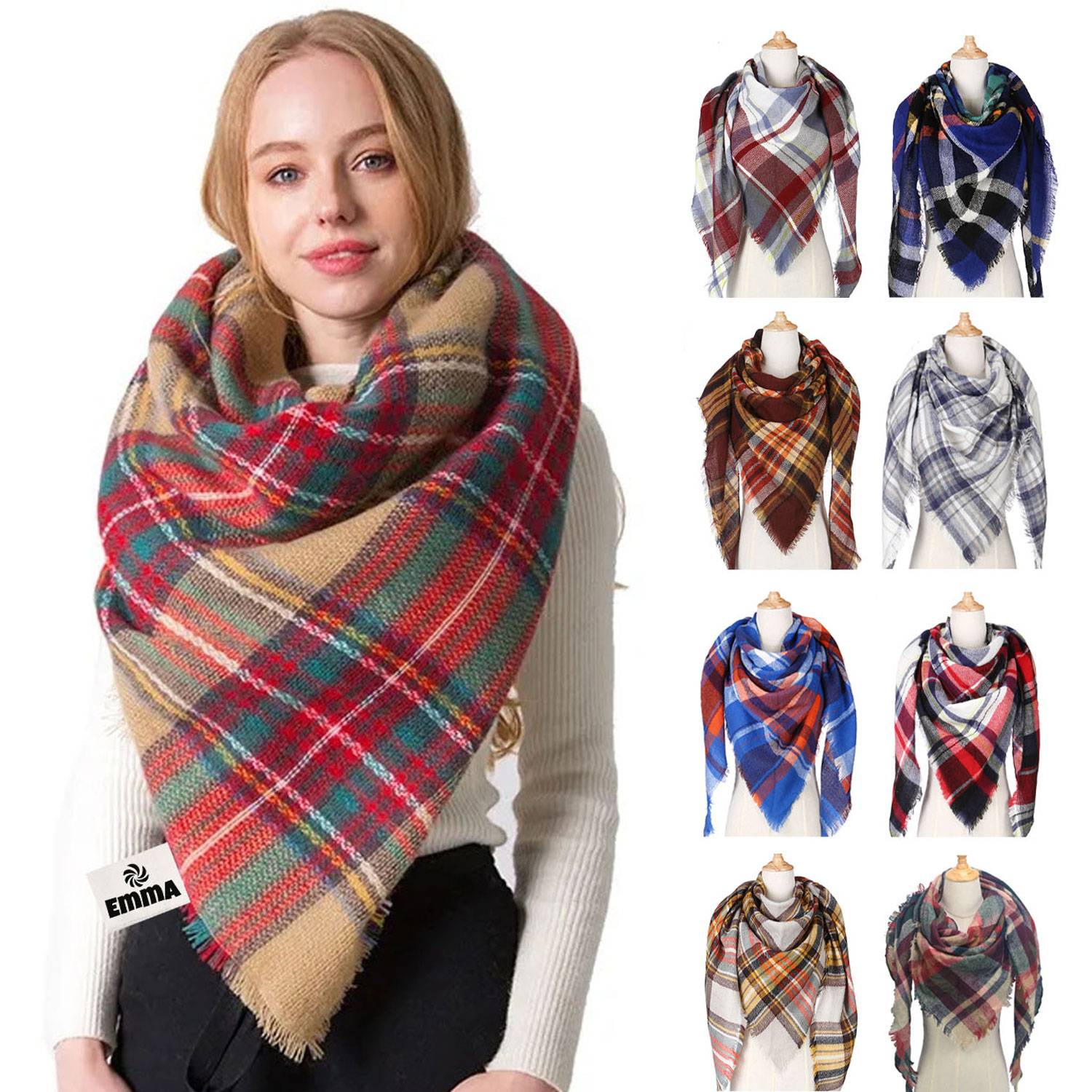 Classic Plaid Faux Cashmere Warm Shawl Scarf 7