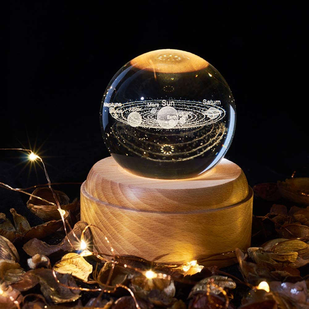 3D LED Night Light And Crystal Ball Music Box With Wooden Base 7