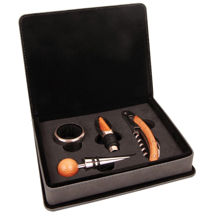 Gray Leatherette 4-Piece Wine Tool Set 4