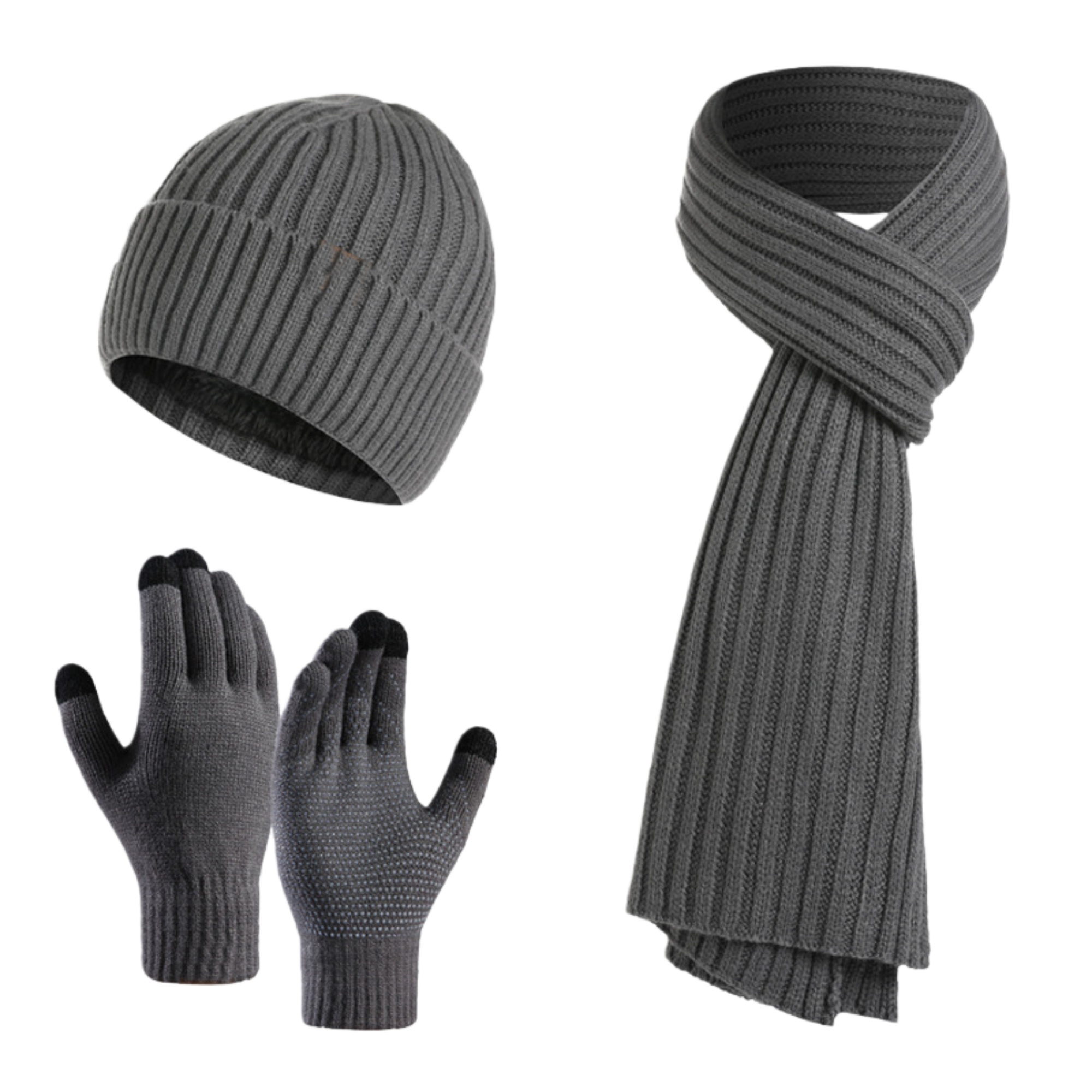 Unisex Winter Knit Hat Scarf Touch Screen Gloves Set 5