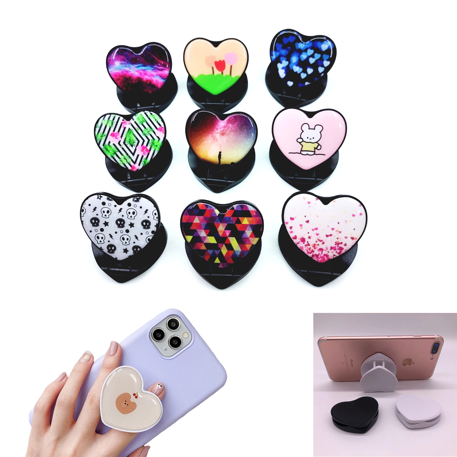 Phone Grip Holder Marble Heart Shape 1