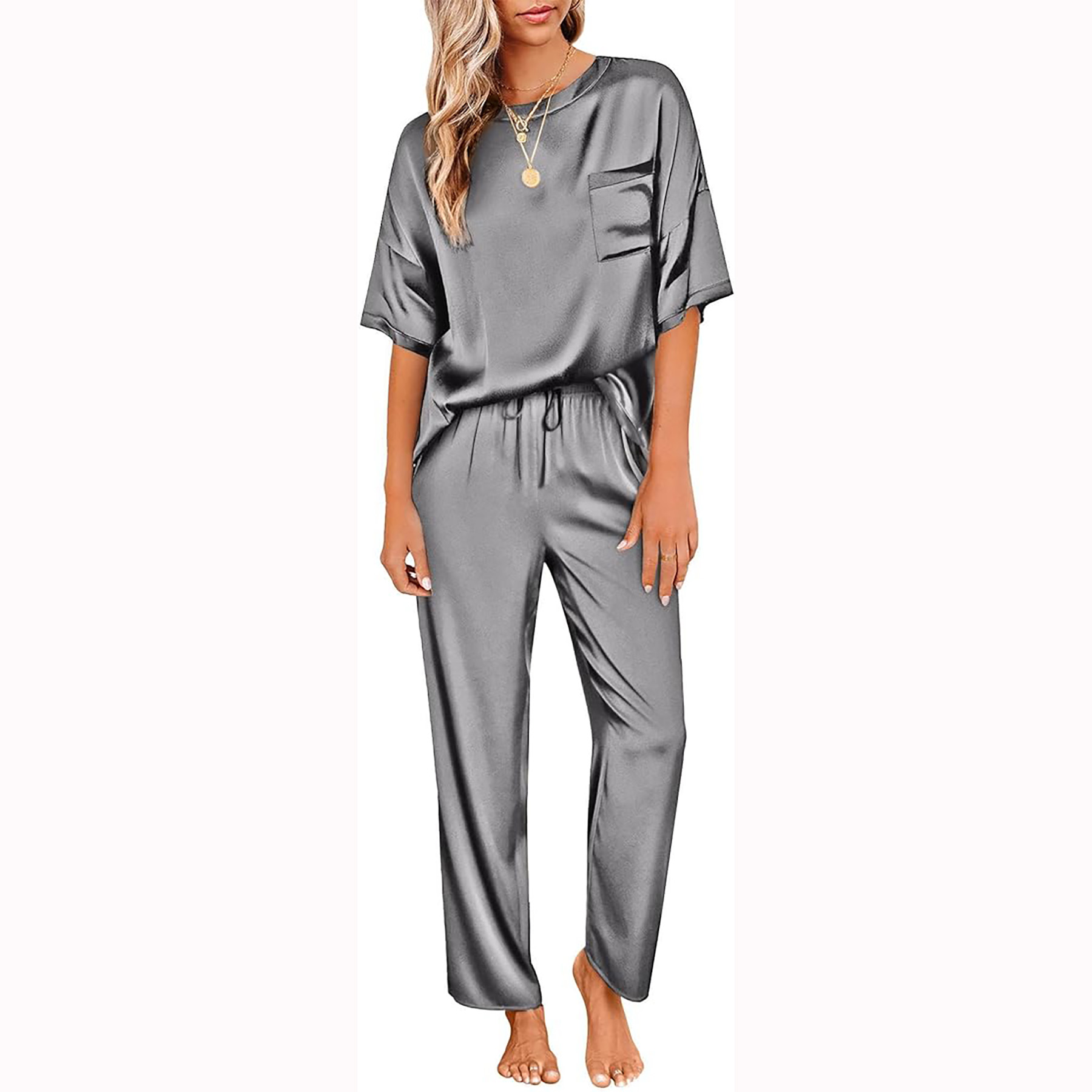 Womens Satin Silk Pajamas Set 1