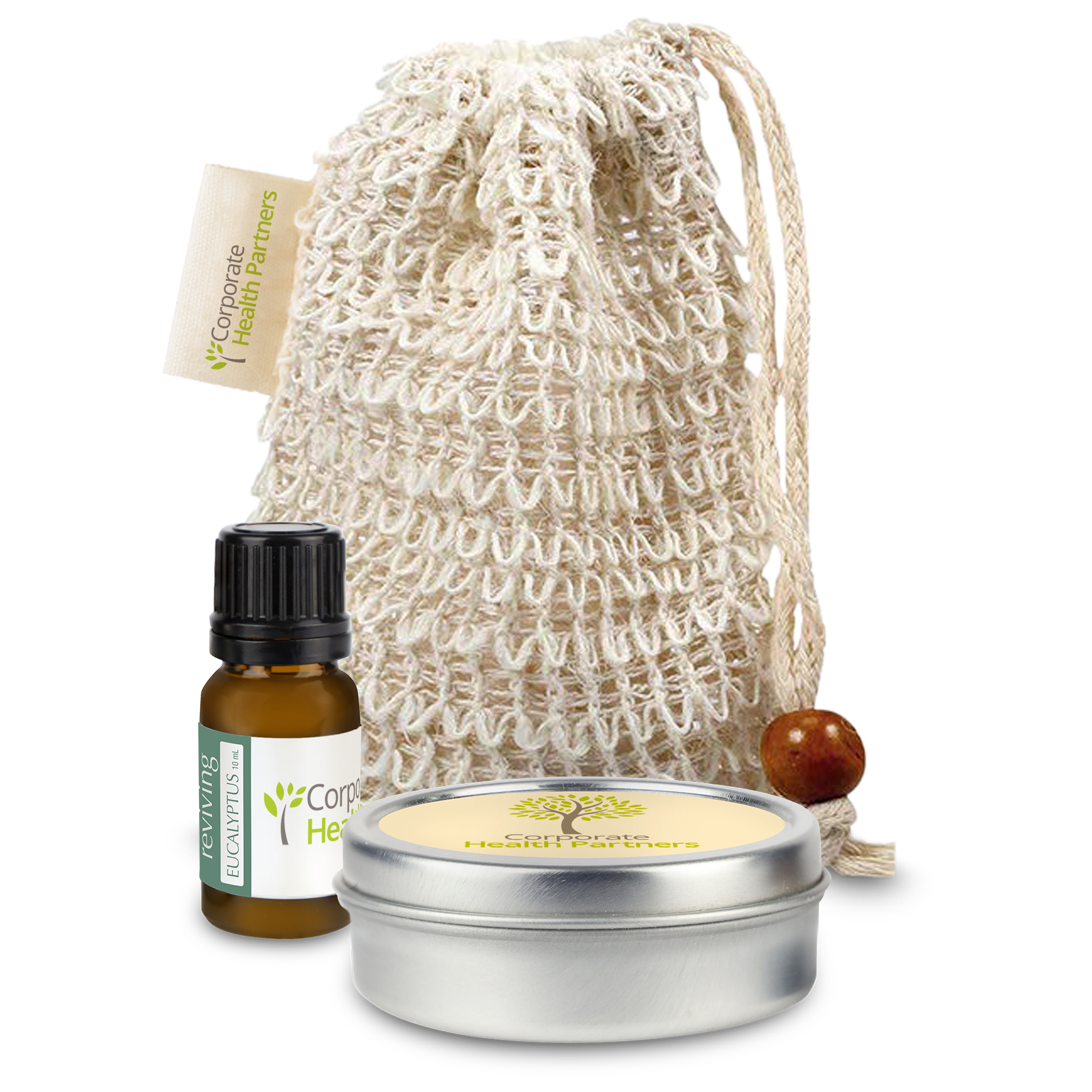 Loofah Bag with Candle Tin and Essential Oil 1
