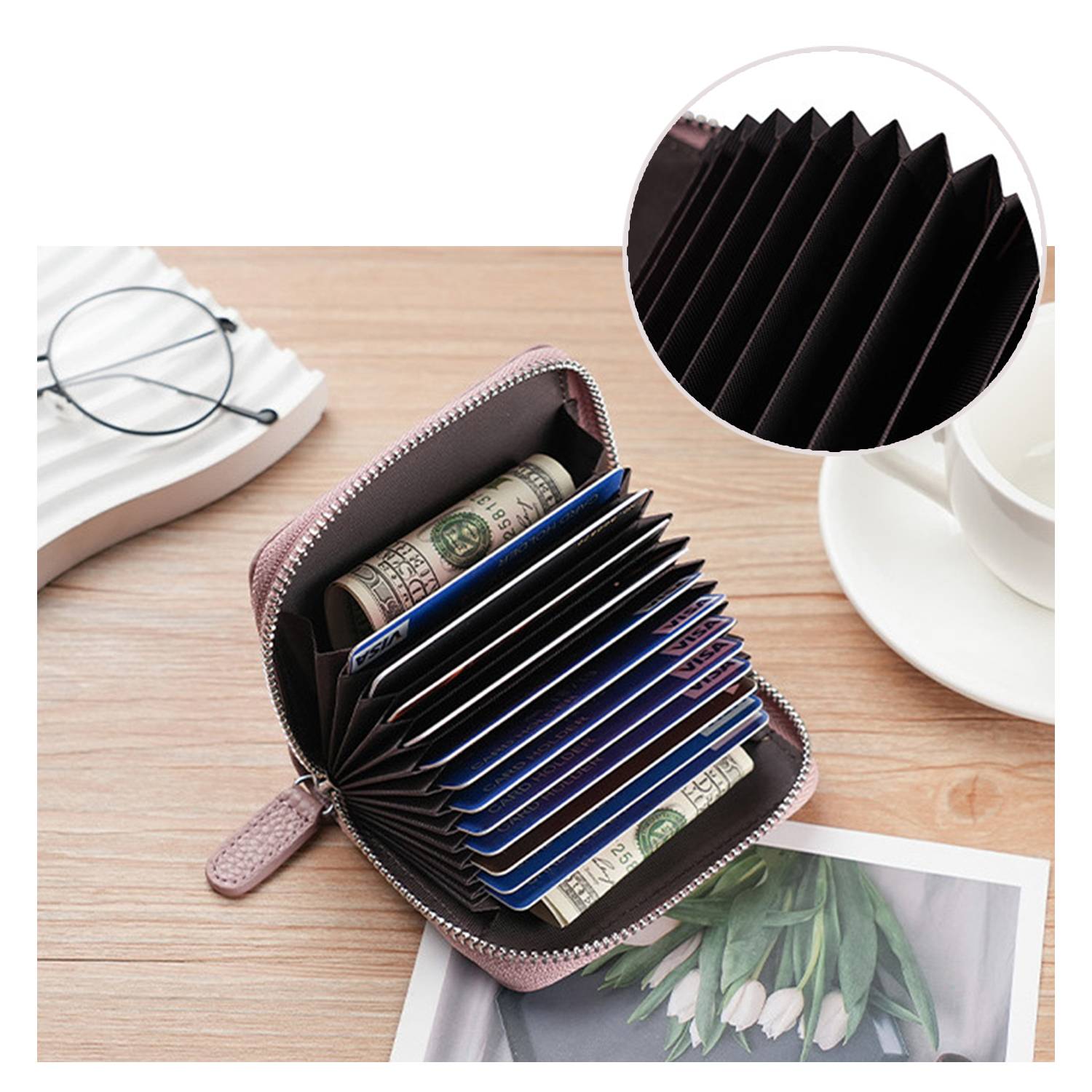 Multifunction Zippered Leather Organ Purse Coin Pouch 4