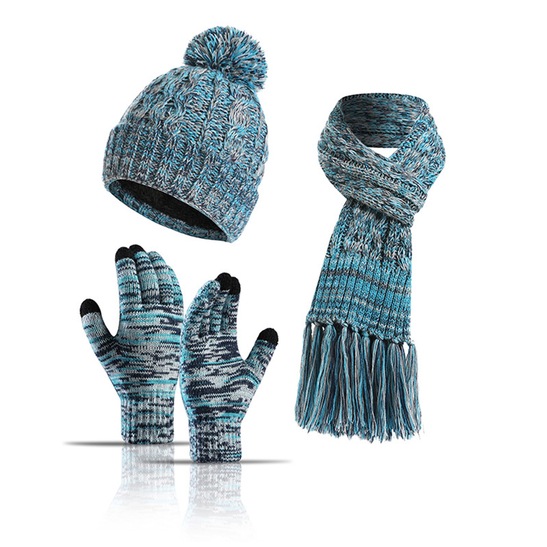 3 in 1 Pom Pom Hat Long Scarf and Touch Screen Gloves 6