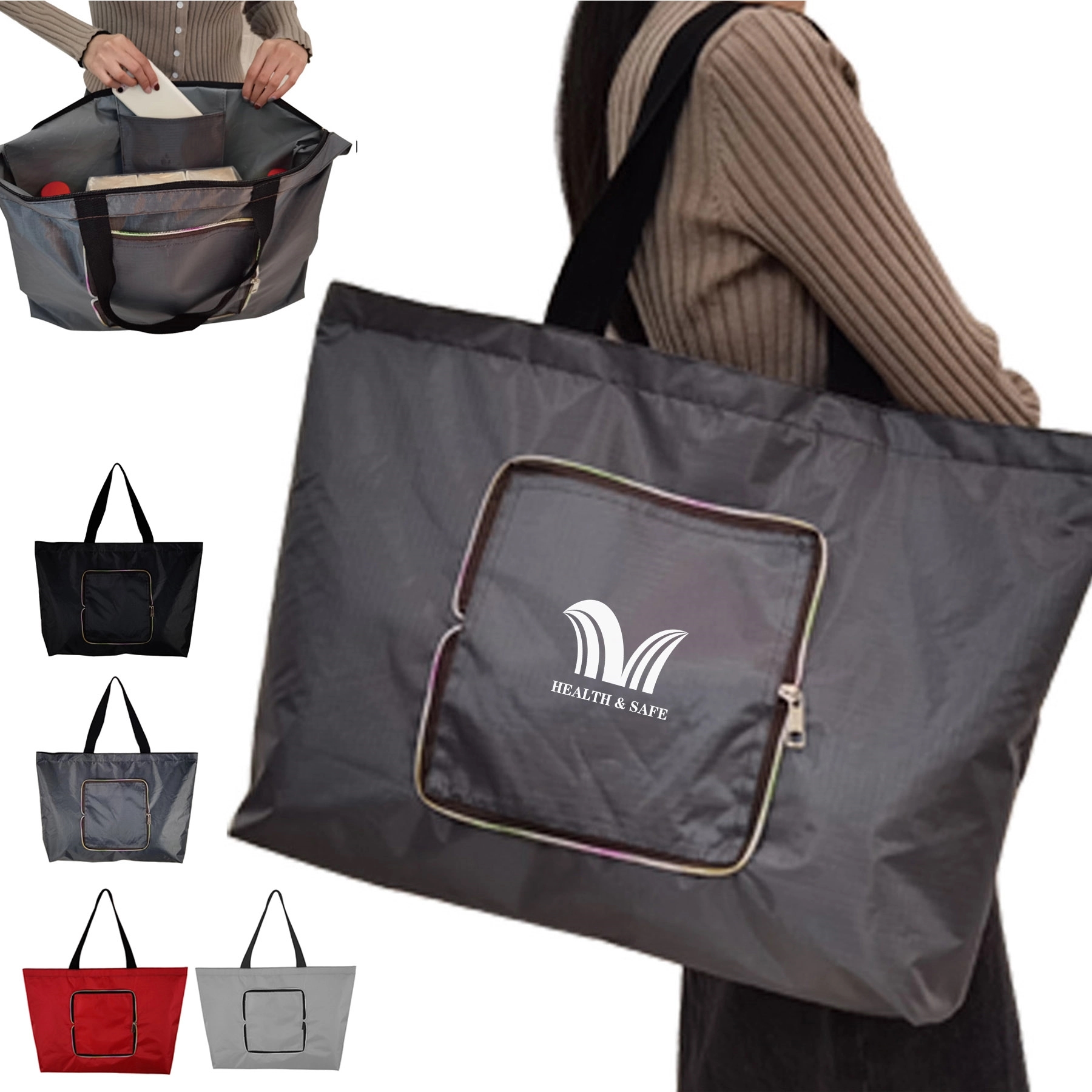 Large Capacity Lightweight Shopping Tote, custom tote bag with logo imprint 4