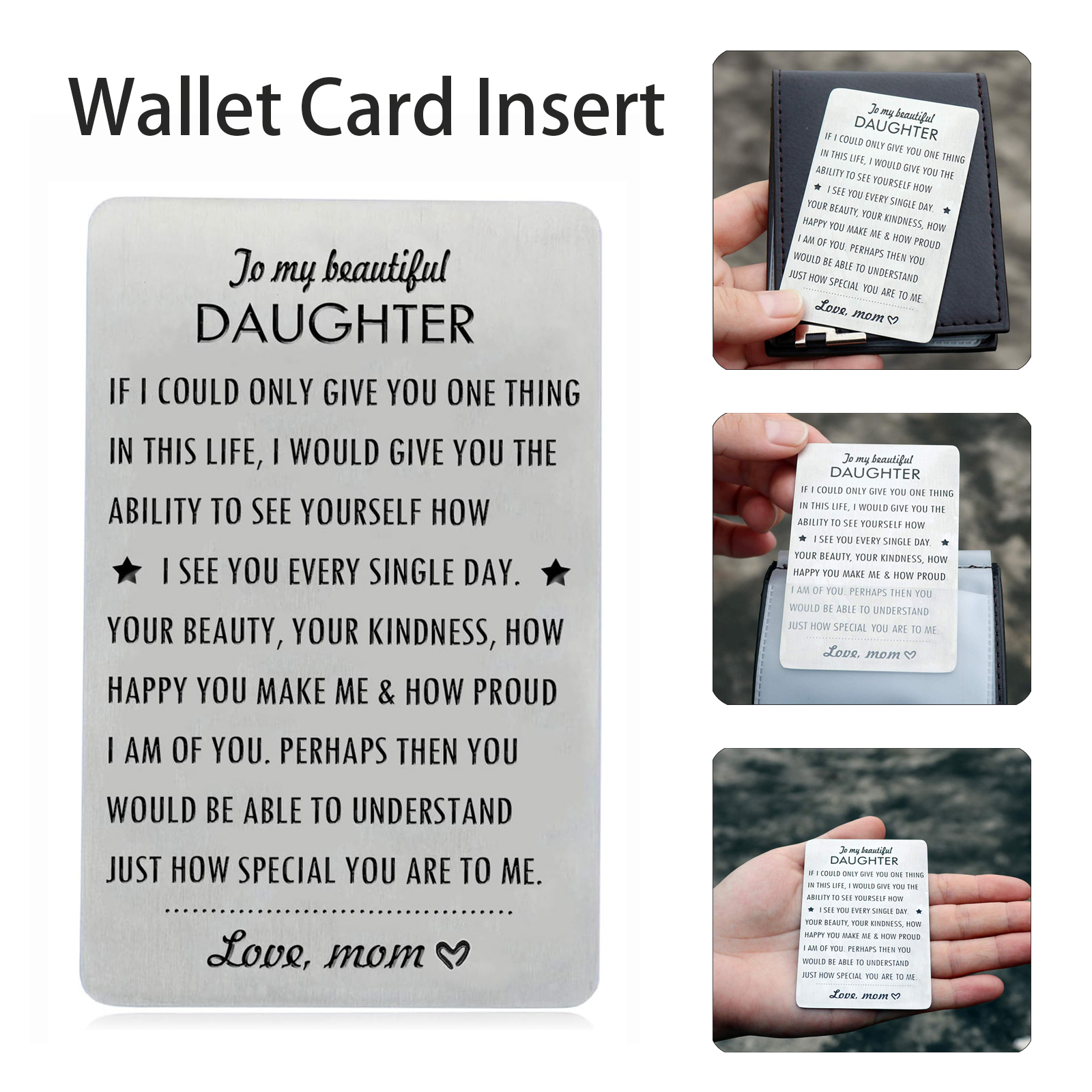 Engraved Wallet Card Inserts with Inspirational Quotes, custom award with logo imprint 2