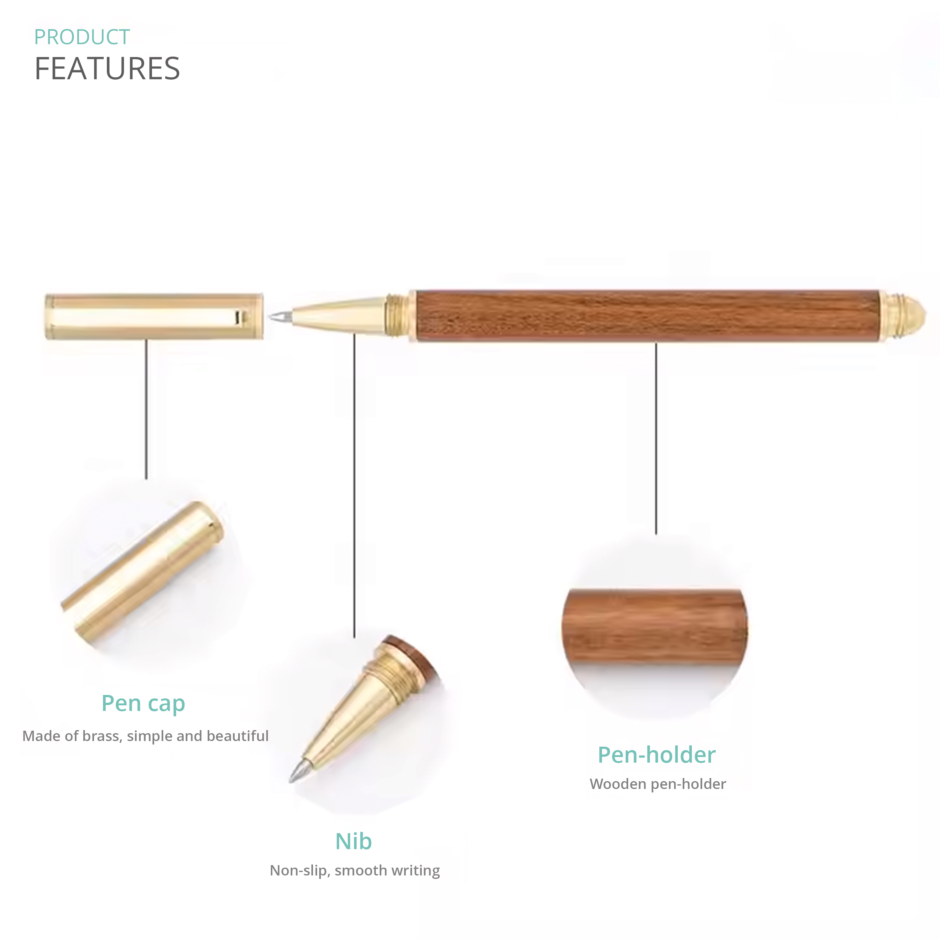Engraved Wooden & Brass Ballpoint Pen 6