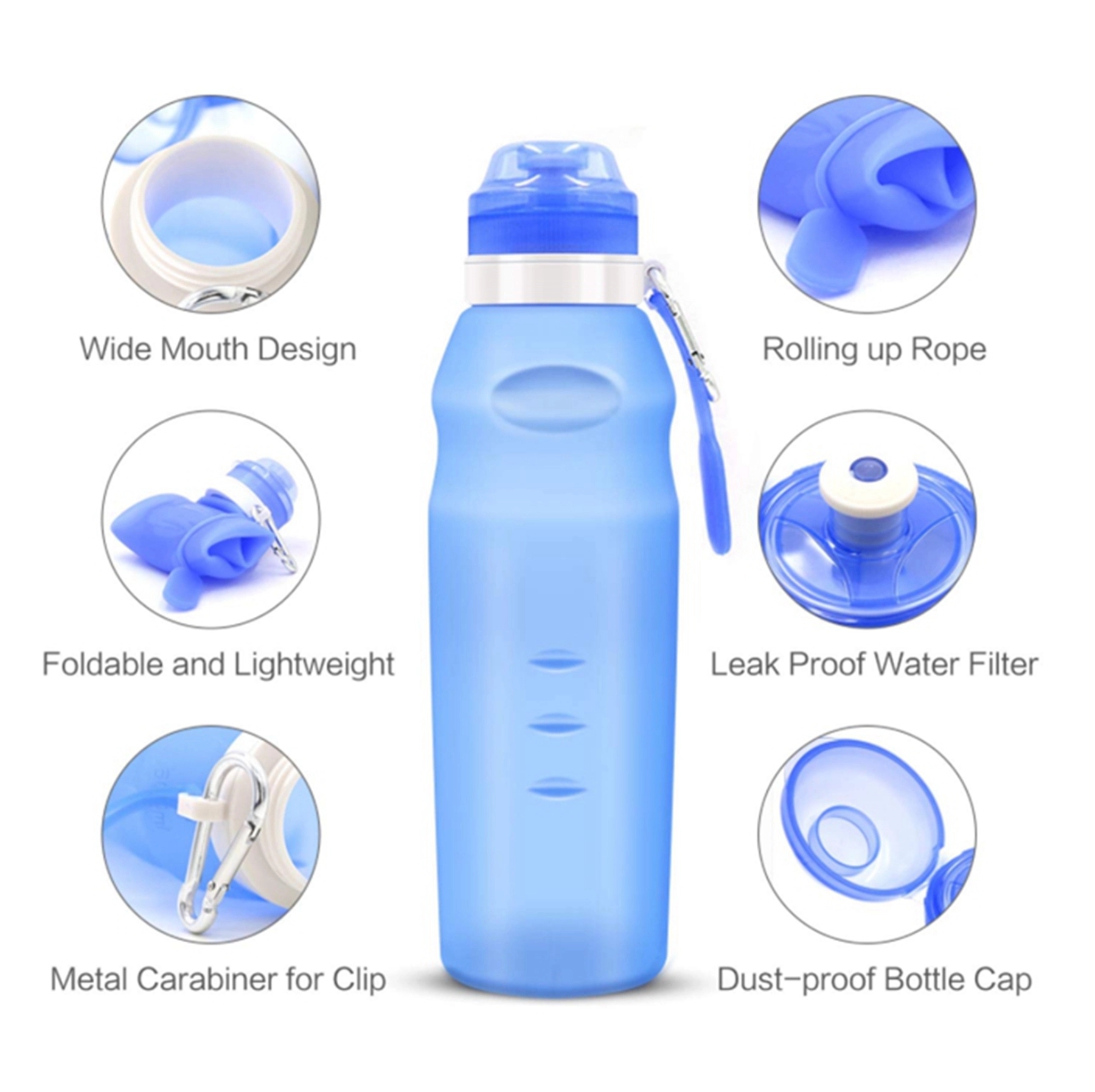 20 OZ. Silicone Folding Water Bottle with Carabiner 10