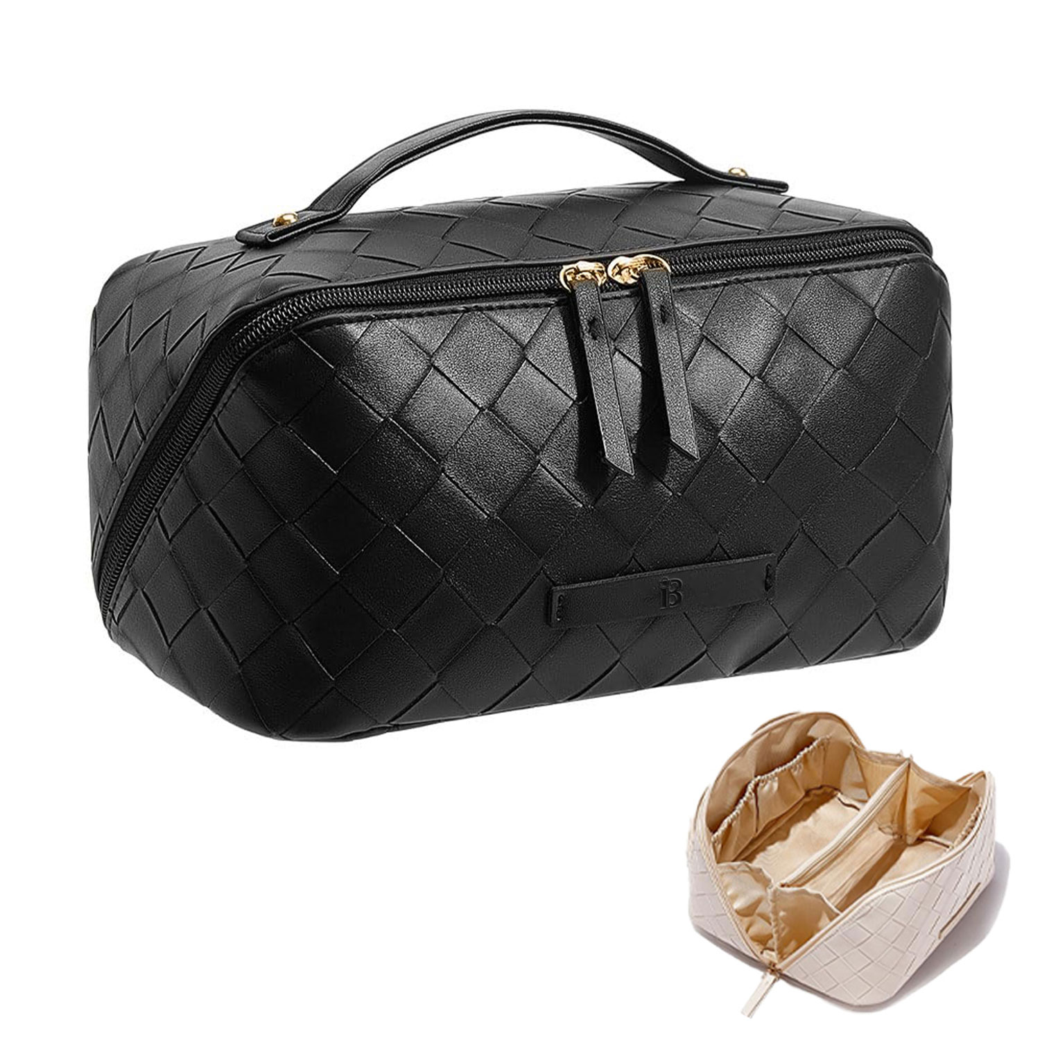 Large Capacity PU Leather Travel Cosmetic Bag w/ Compartment 2
