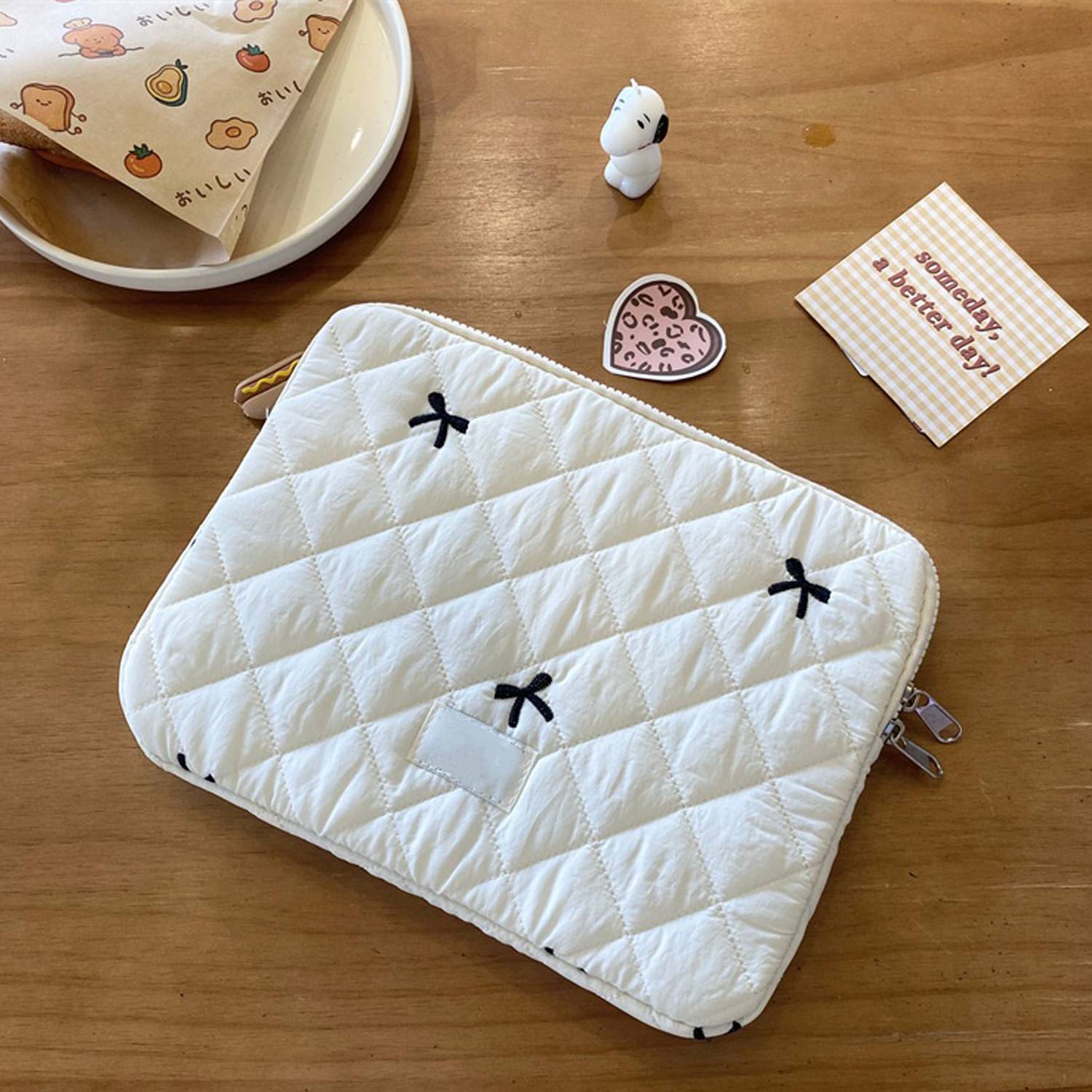 Cute Diamond Embroidered Bow Tablet Laptop Storage Bag 2
