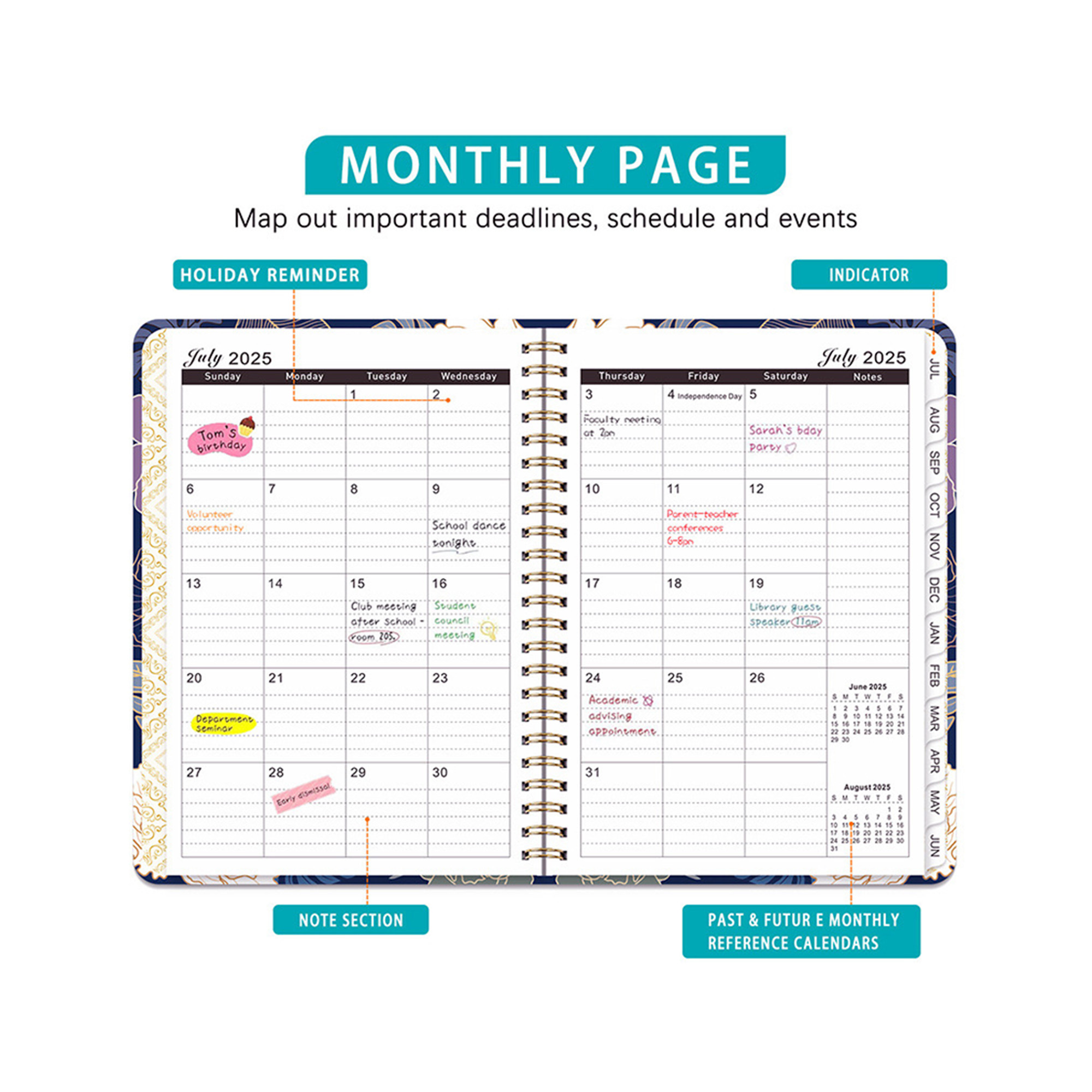 Spiral Notebook 2025-2026 English Organizer 8