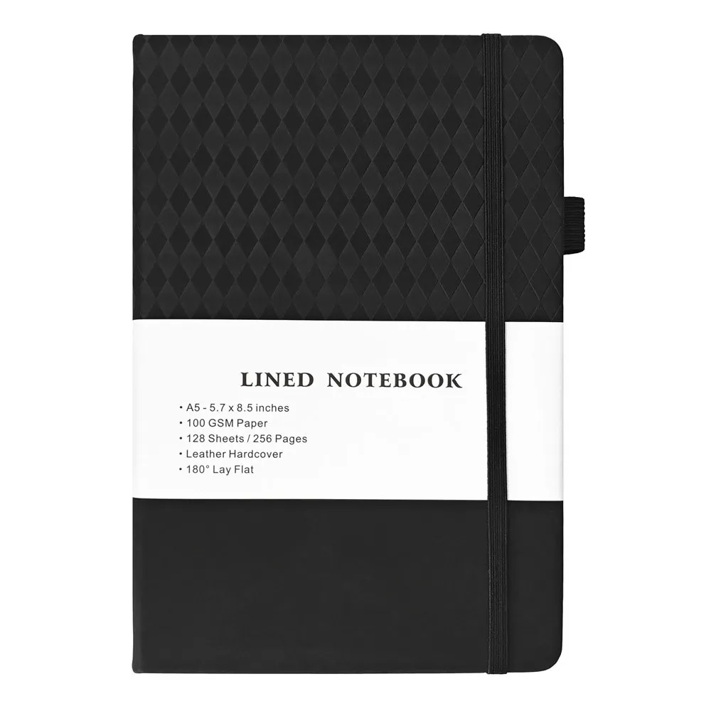 A5 Leather Diamond Pattern Cover Ruled Notebook 6