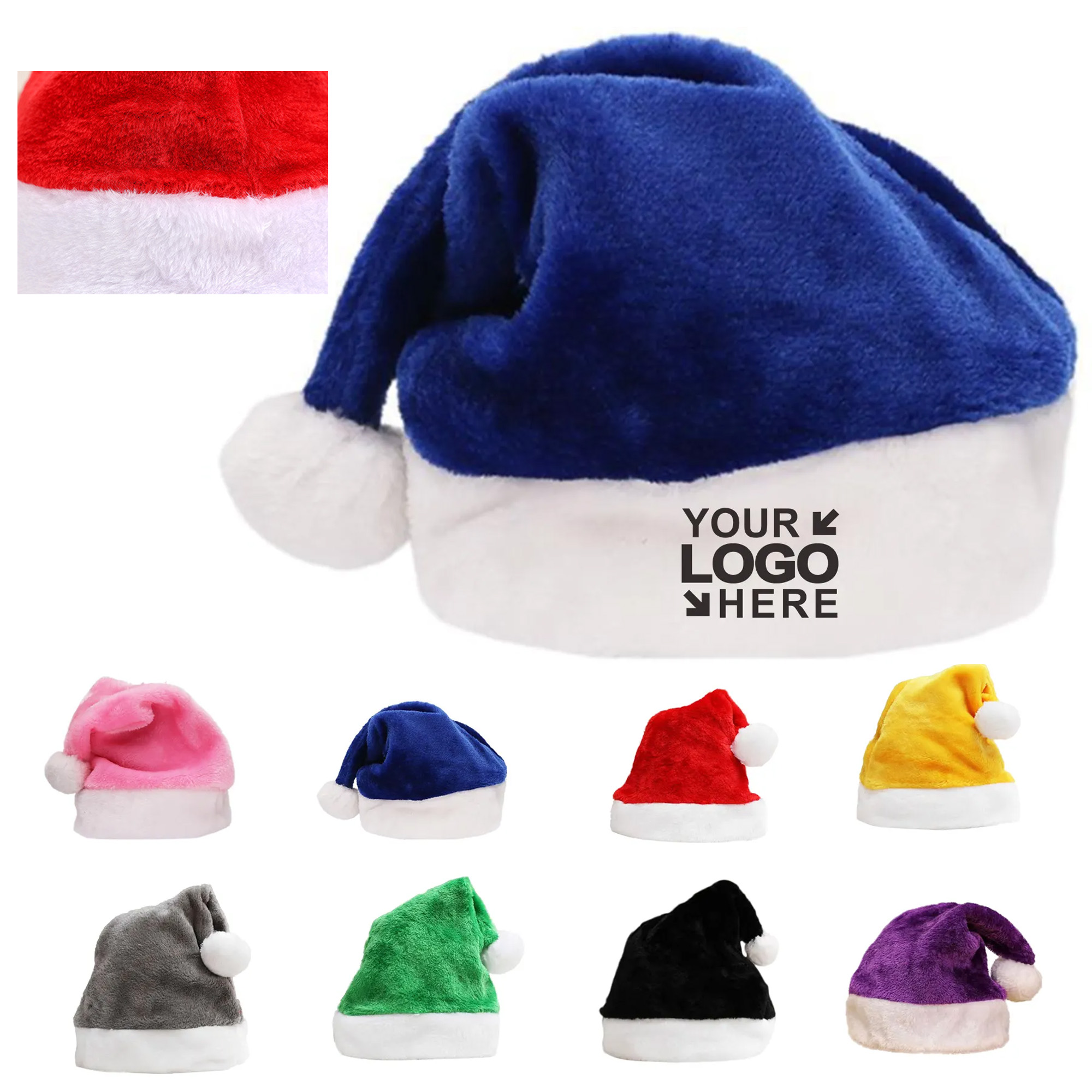 Adult Multicolored Short Plush Christmas Santa Hat 1