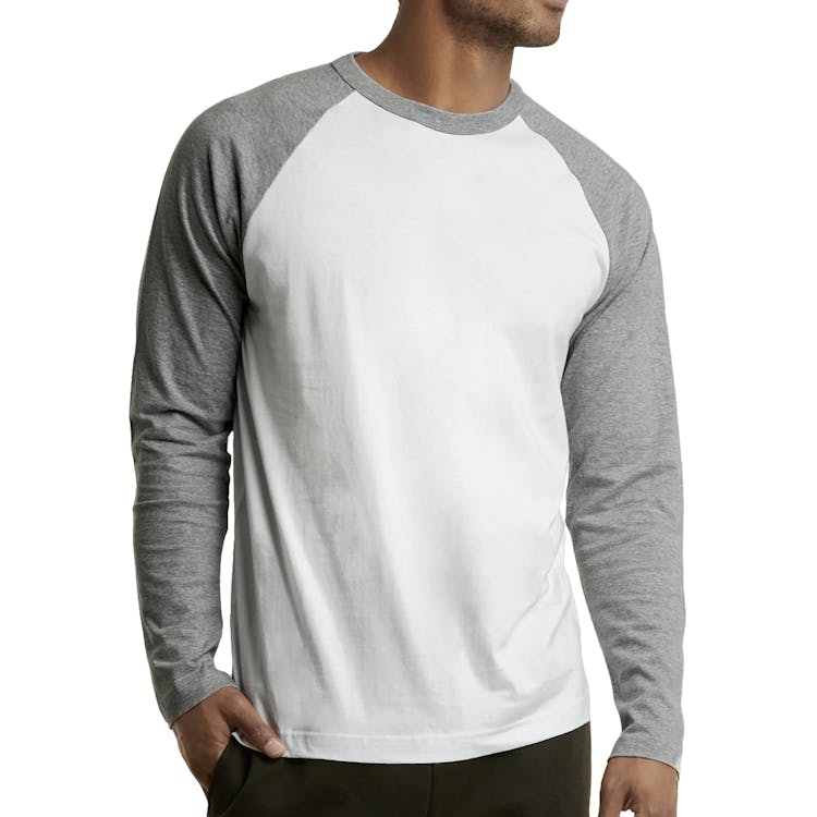 Men's 3/4 Sleeve Baseball T-Shirt - Small Light Gray/White 1