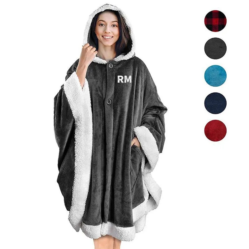 Poncho Hooded Blanket Wrap With Pockets Sherpa Fleece 2