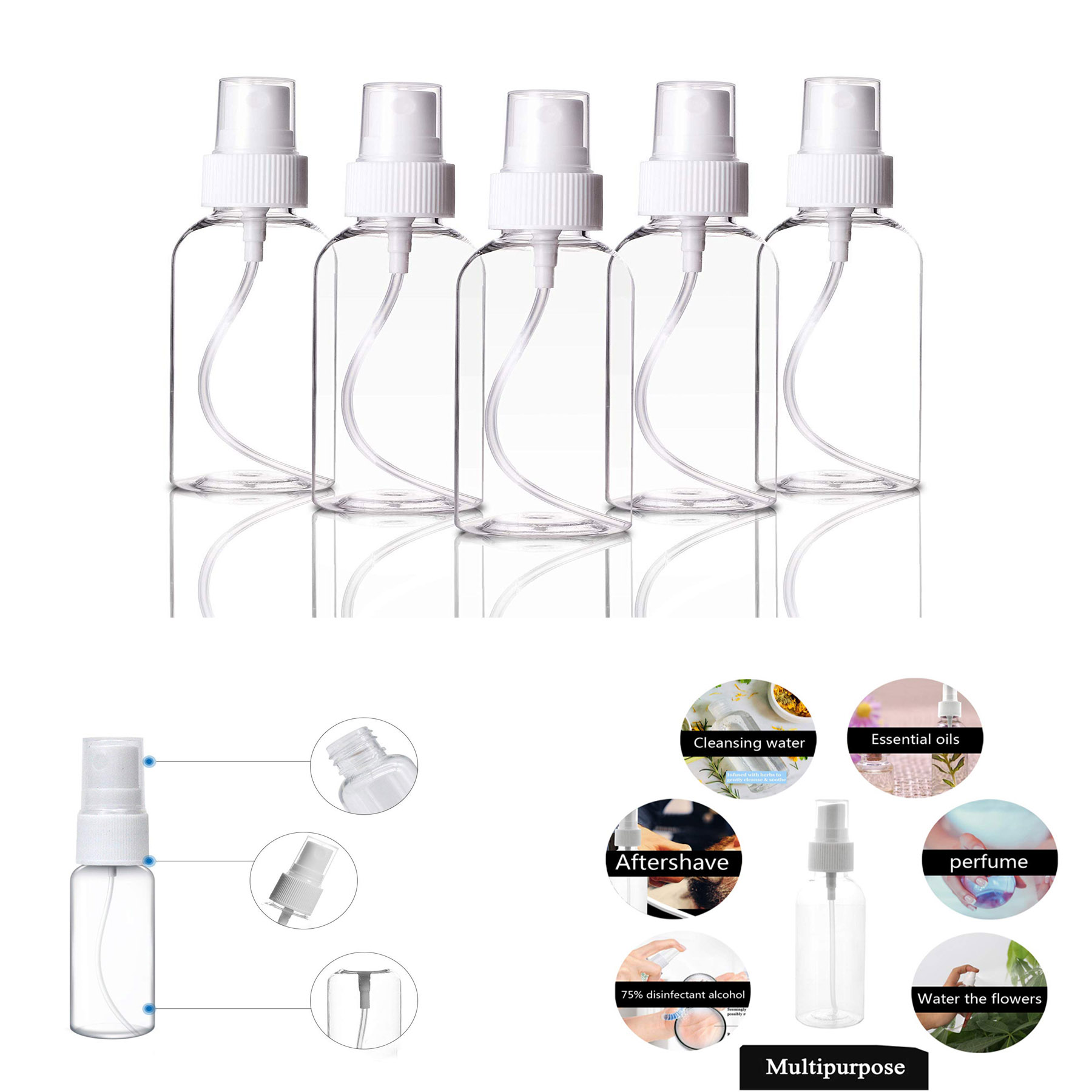 50ml Empty Plastic Spray Bottles Mini Clear Plastic Spray Bottle 1