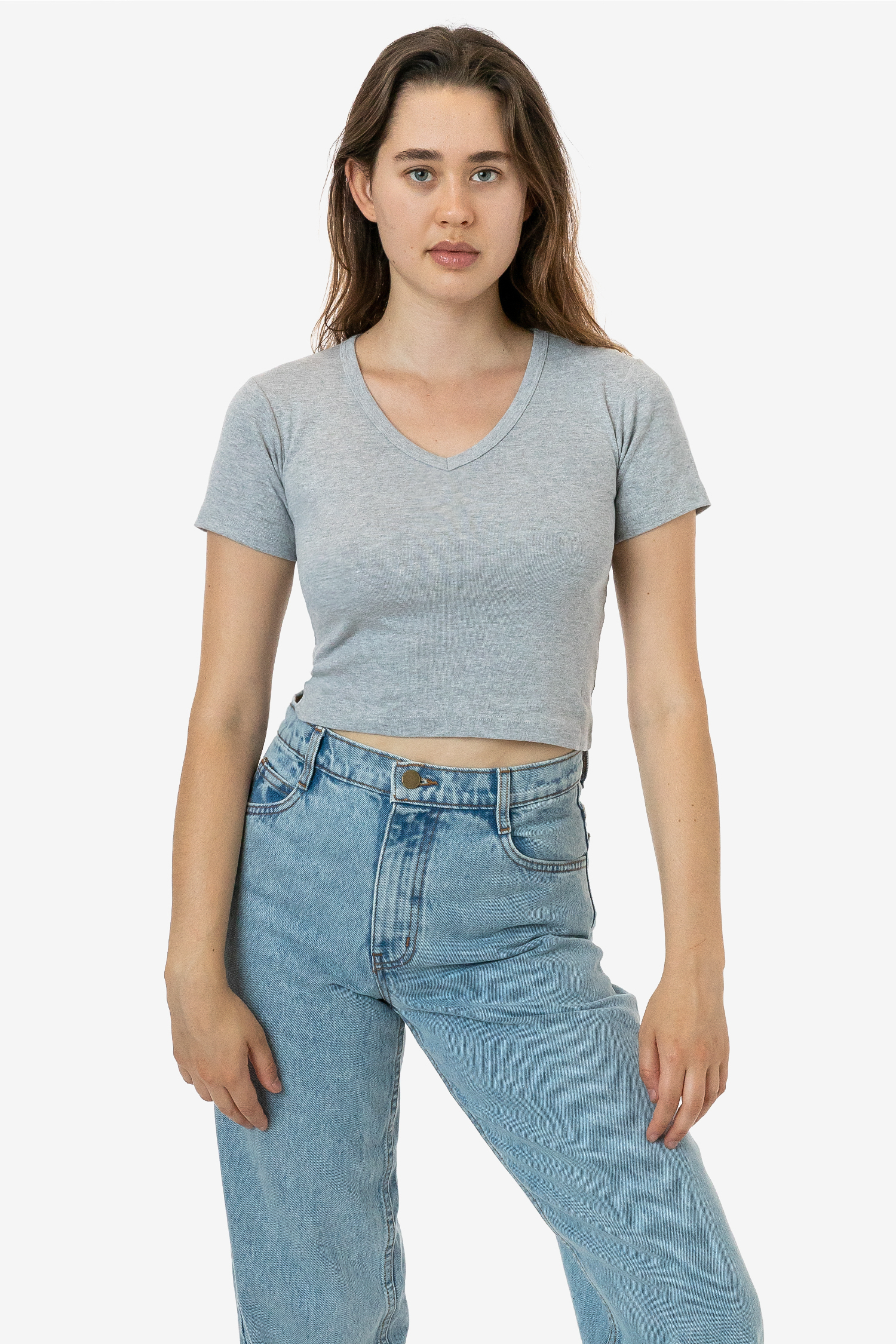 BABY RIB SHORT SLEEVE V-NECK CROP TEE 7