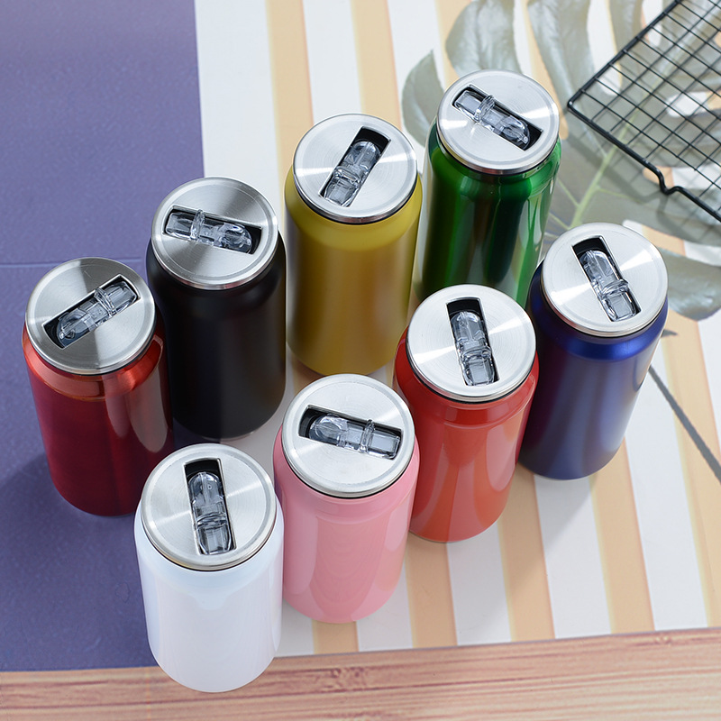 Can Shape Stainless Steel Insulated Water Bottle w/ Straws---10 oz 8