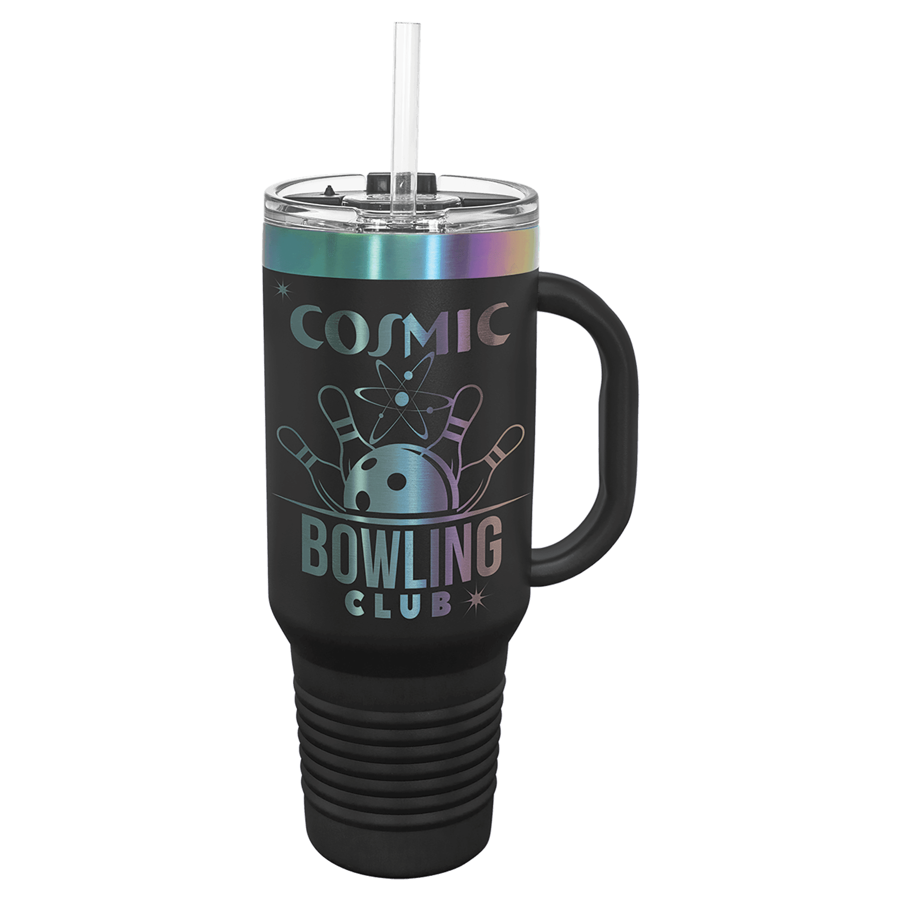 Polar Camel 40 oz. Black/Prism ION-Plated Travel Mug with Handle, Straw Included 1