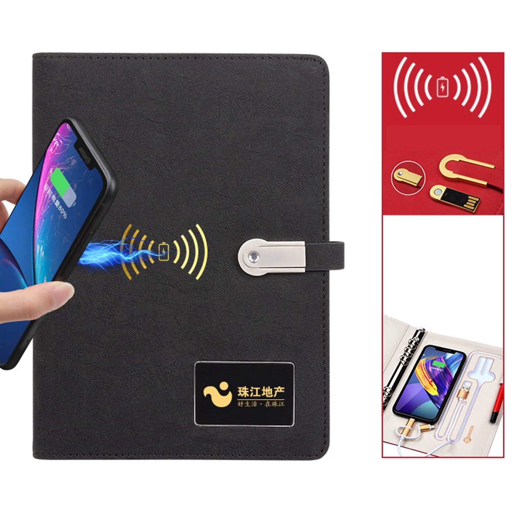 LED Notepad with 8000 mAh Power Bank 5W Wireless Charger 5