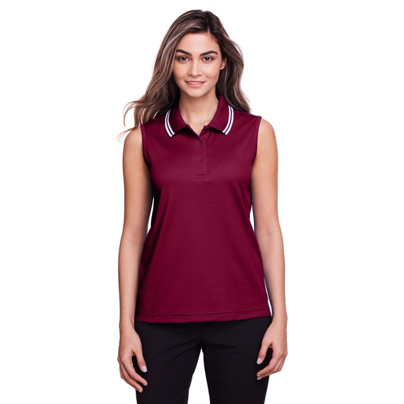 Devon & Jones Ladies' CrownLux Performance™ Plaited Tipped Sleeveless Polo 25