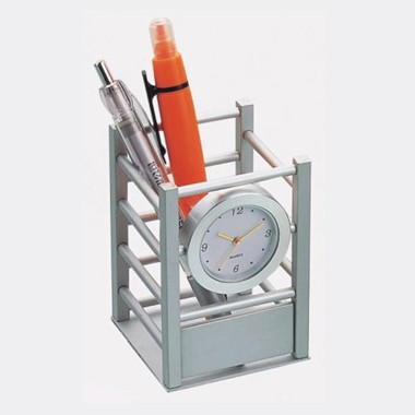 Aluminum Clock w/ Crate Design Pen Holder 2