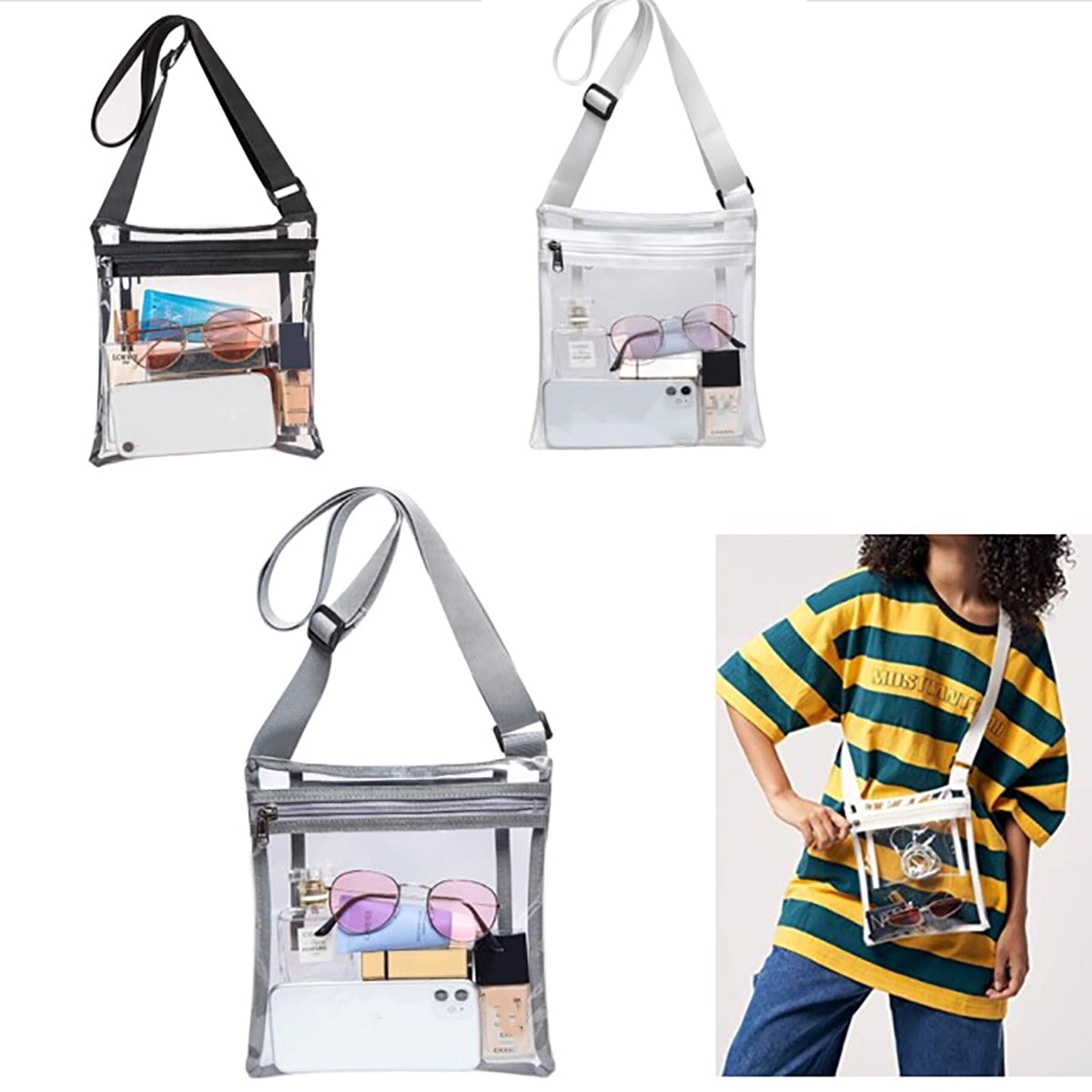 Zipper Crossbody Clear Bag With Inner Pocket 2