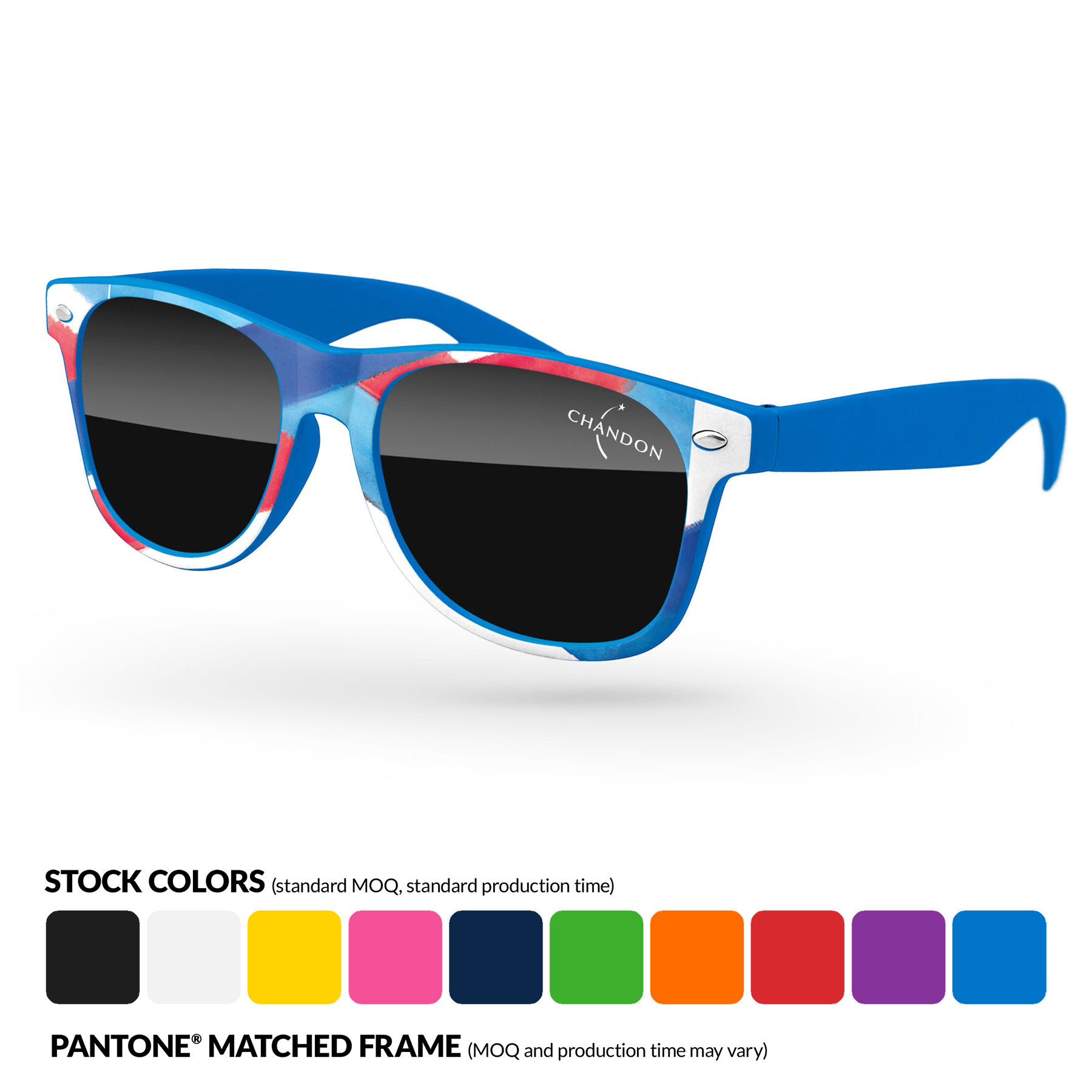 Retro Sunglasses w/ 1 Color Temple Imprint & Front Frame Heat Transfer 7