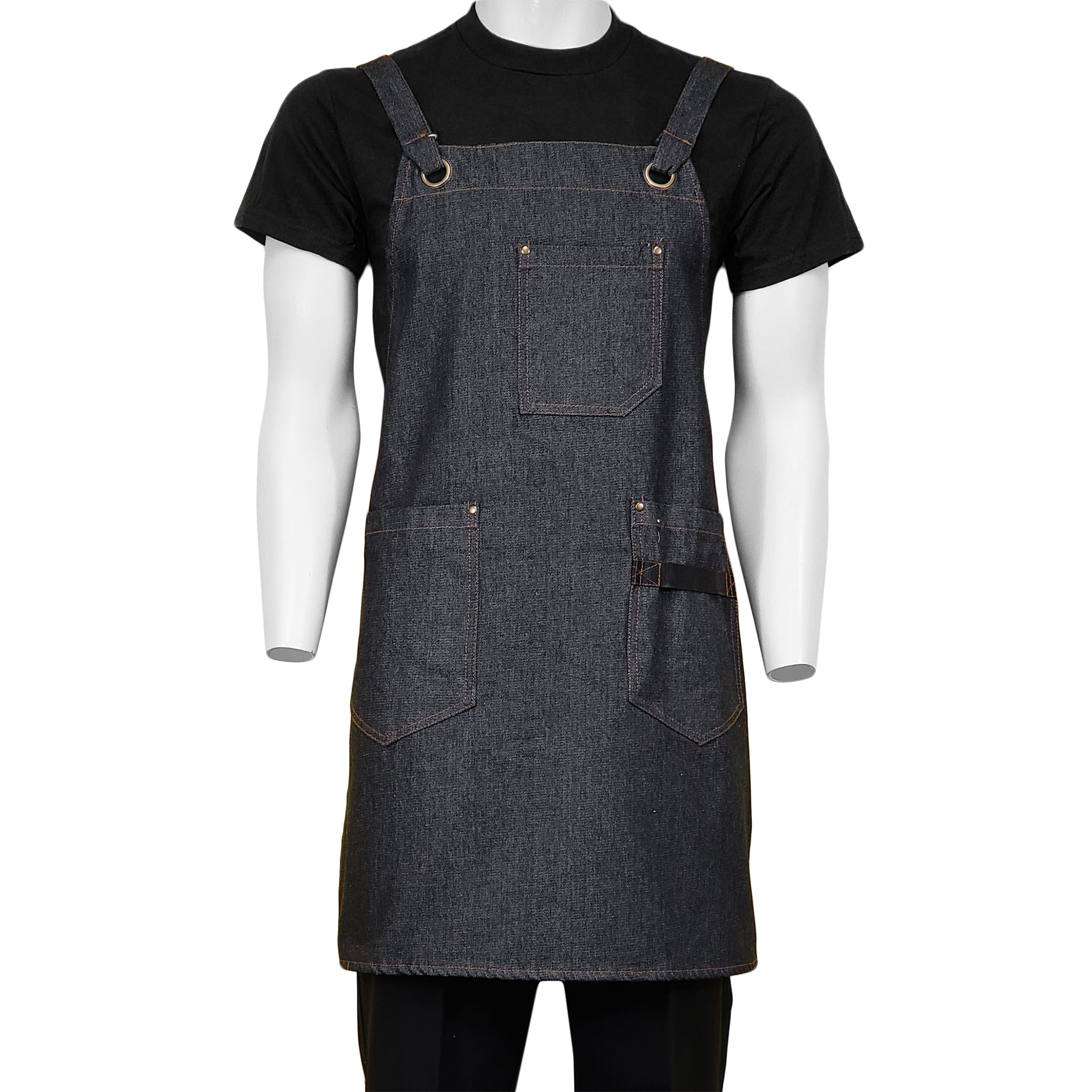 26 in. x 31 in. Denim Cross Back Apron with Pockets (BLANK) 1