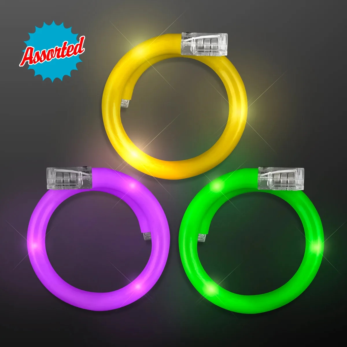 LED Flash Tube Bracelets - Assorted Purple, Green, Gold 3