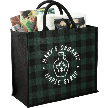 Buffalo Plaid Printed Jute Tote 3