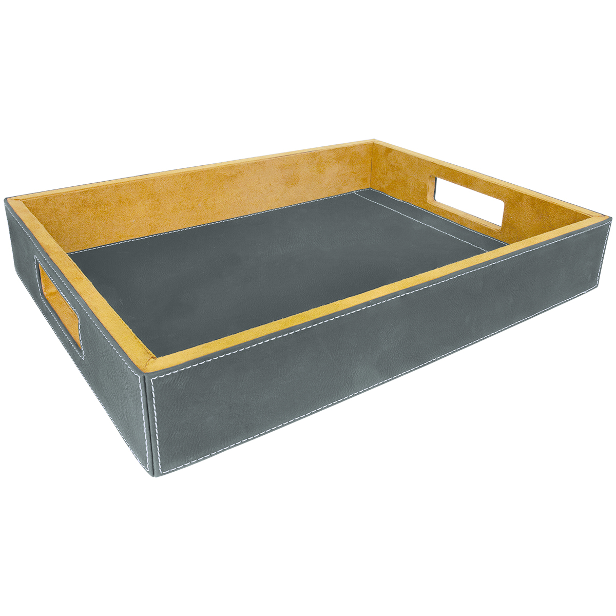 16" x 12" Black/Silver Leatherette Serving Tray 2