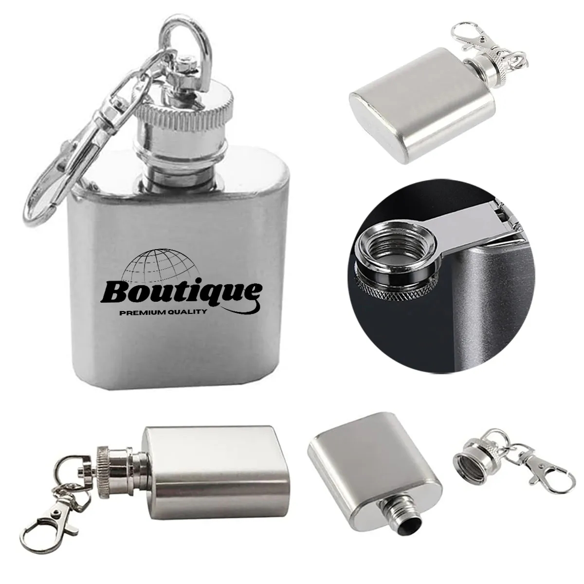 1oz Portable Mini Pocket Camping Hip Flask with Keychain 2
