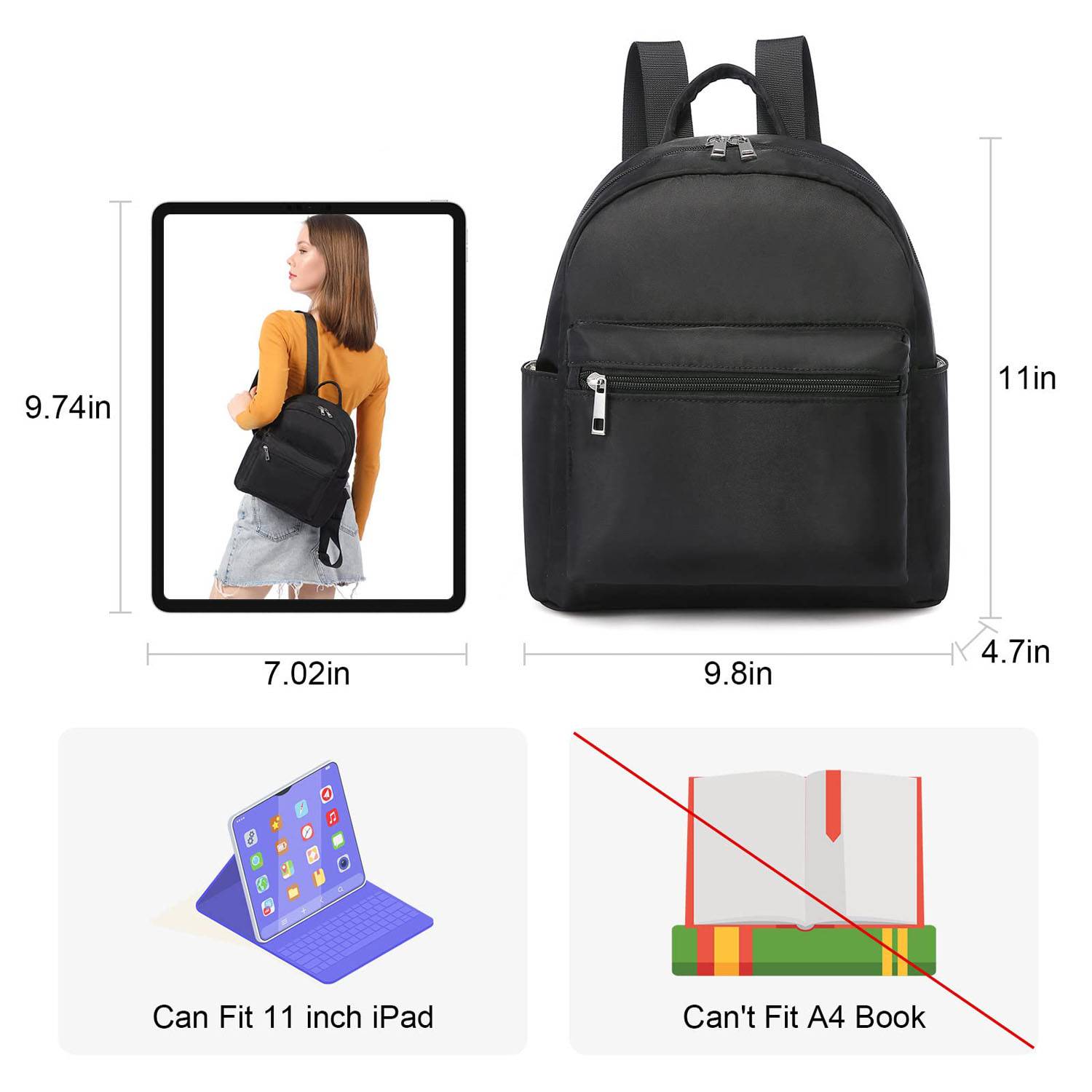 Women Compact Waterproof Multi-Pockets Nylon Backpack 7