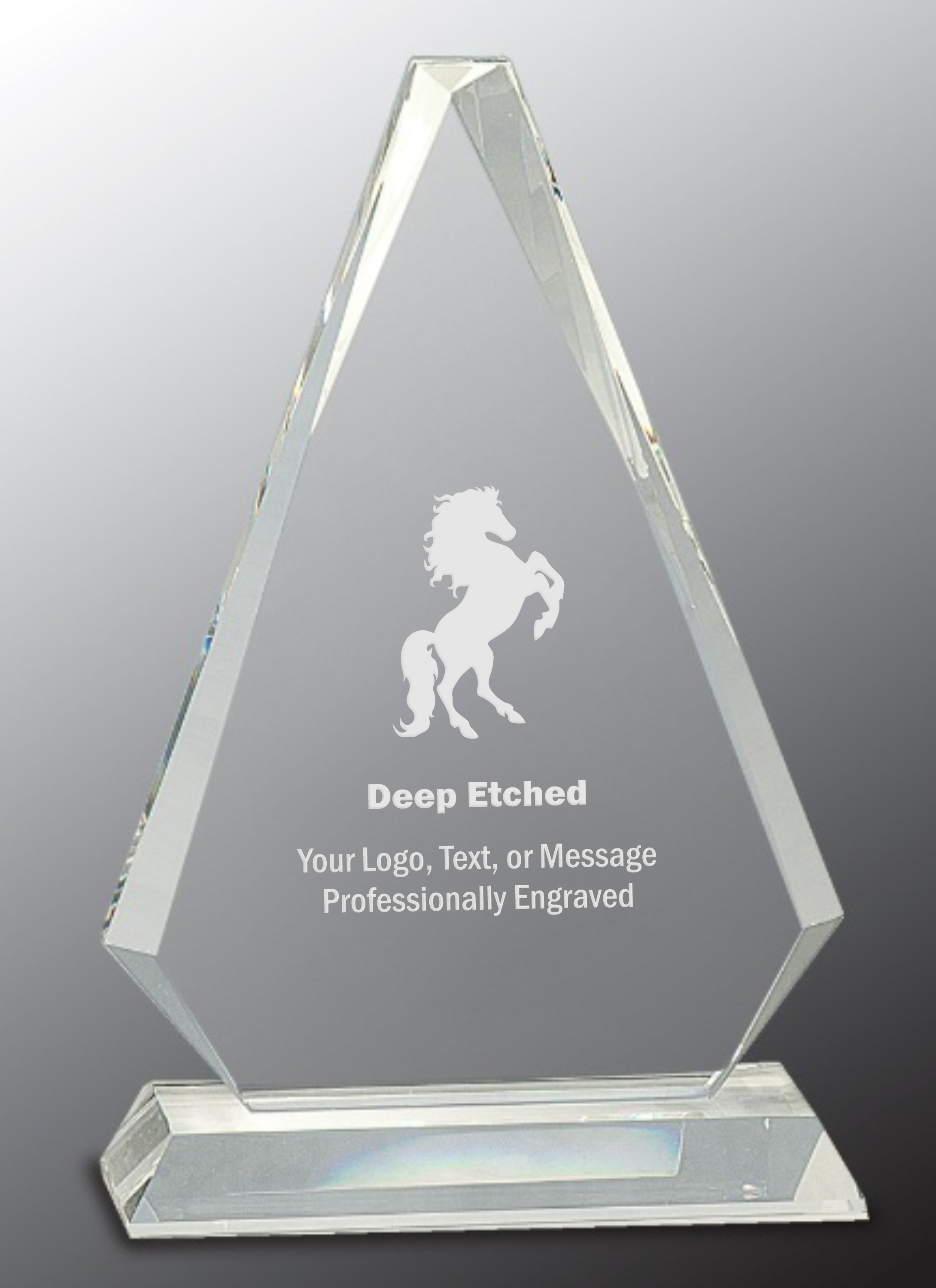 9 1/4" Clear Crystal Triangle Award on Clear Pedestal Base