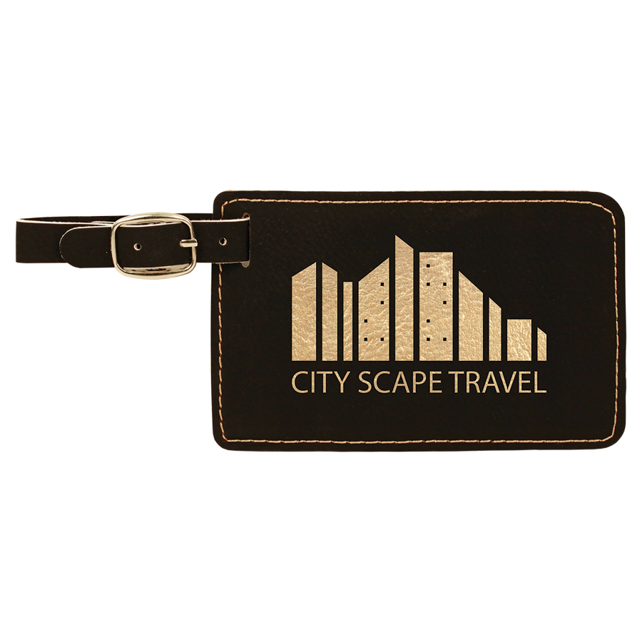 4 1/4" x 2 3/4" Black/Gold Leatherette Luggage Tag 2