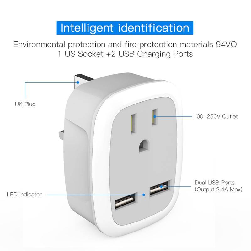International Power Plug with 2 USB, Type C Outlet 15